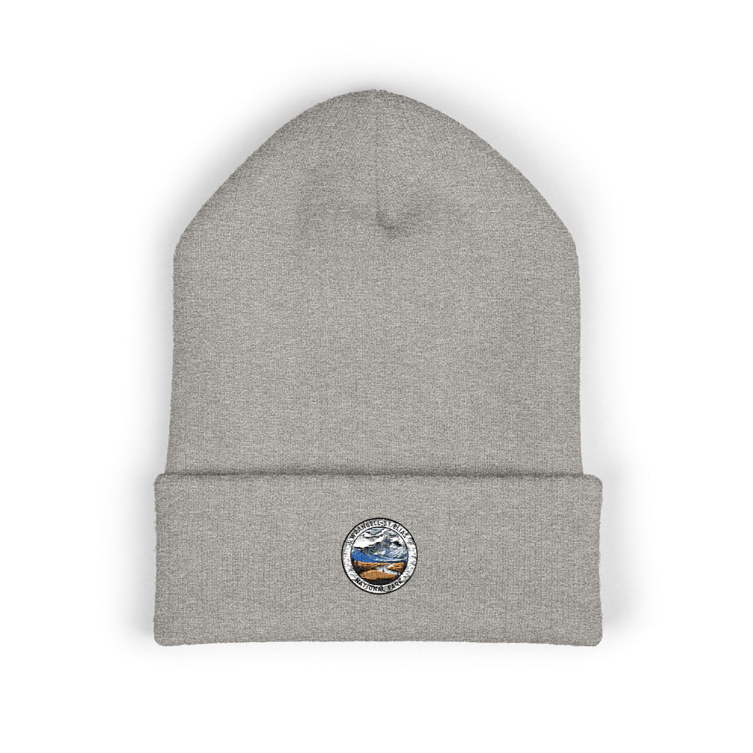 Wrangell St Elias Mountain Landscape Embroidered Beanie | Scenic Patch Cuffed Beanie