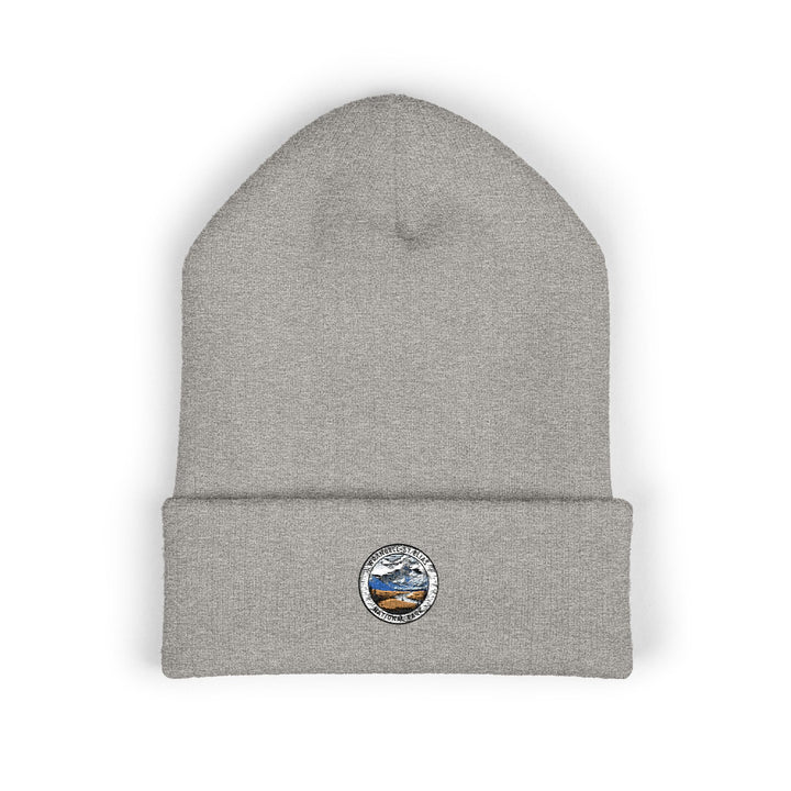 Wrangell St Elias Mountain Landscape Embroidered Beanie | Scenic Patch Cuffed Beanie