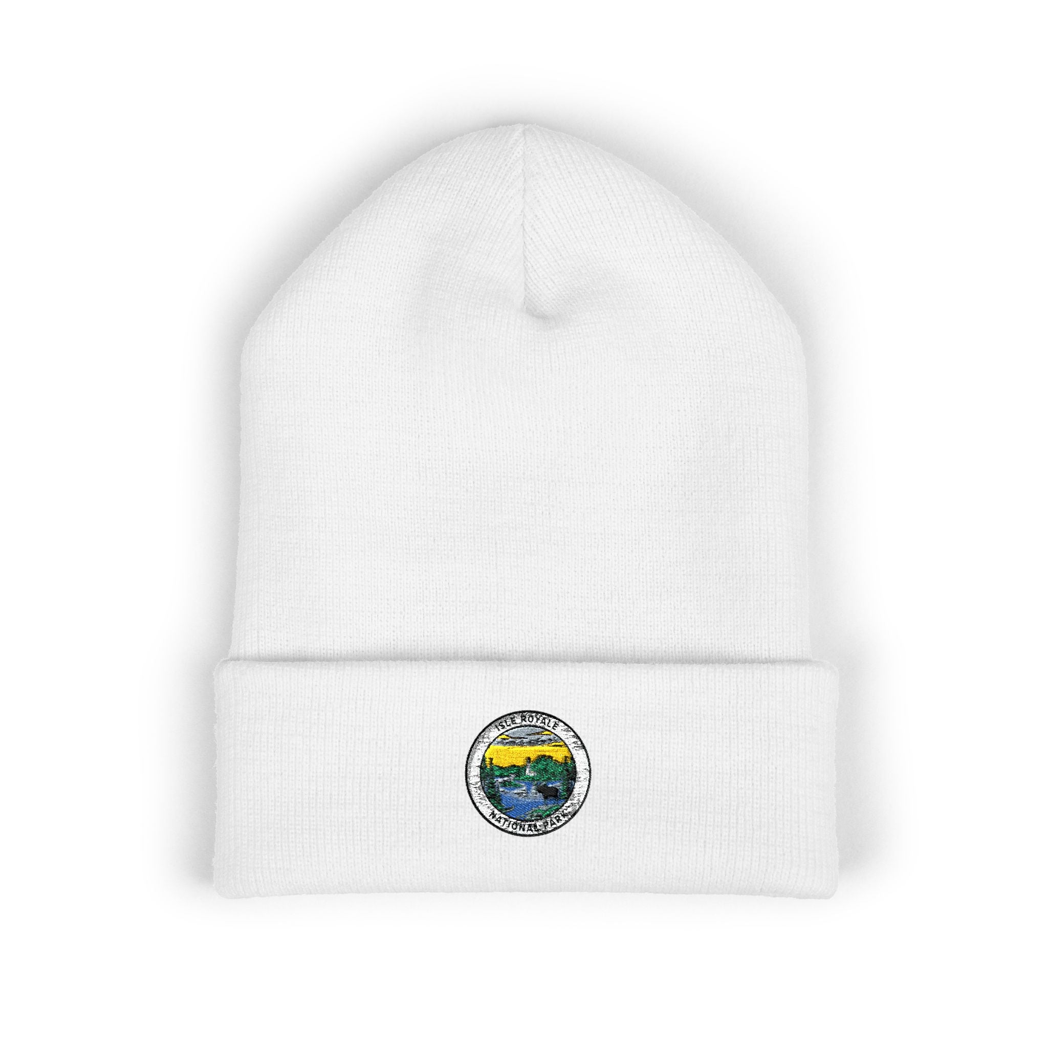 Isle Royale Mountain Lake Patch Beanie | Embroidered Cuffed Beanie