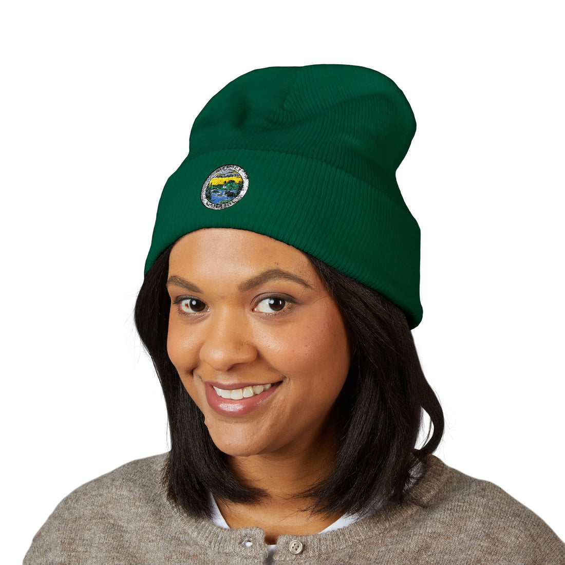 Isle Royale Mountain Lake Patch Beanie | Embroidered Cuffed Beanie
