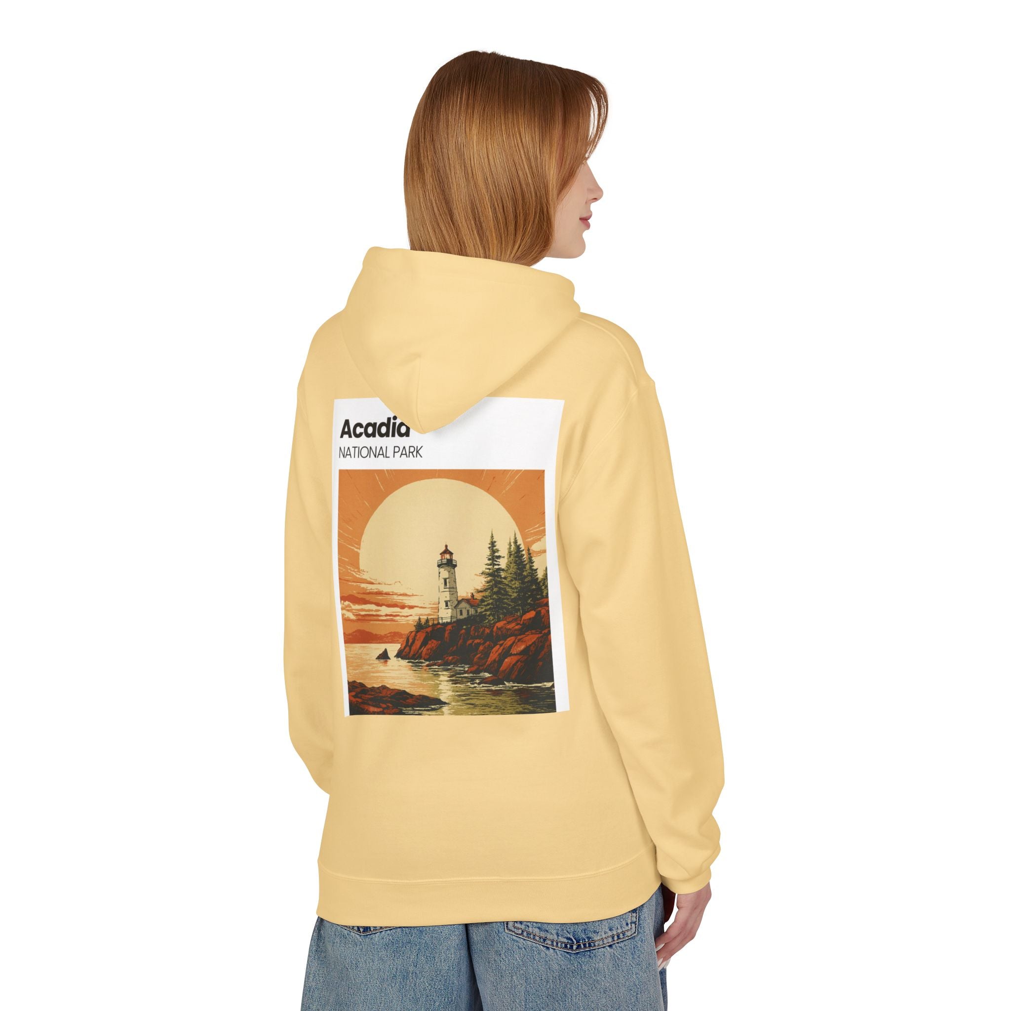 Acadia National Park Lighthouse Hoodie | Sunset Coast Vintage Poster
