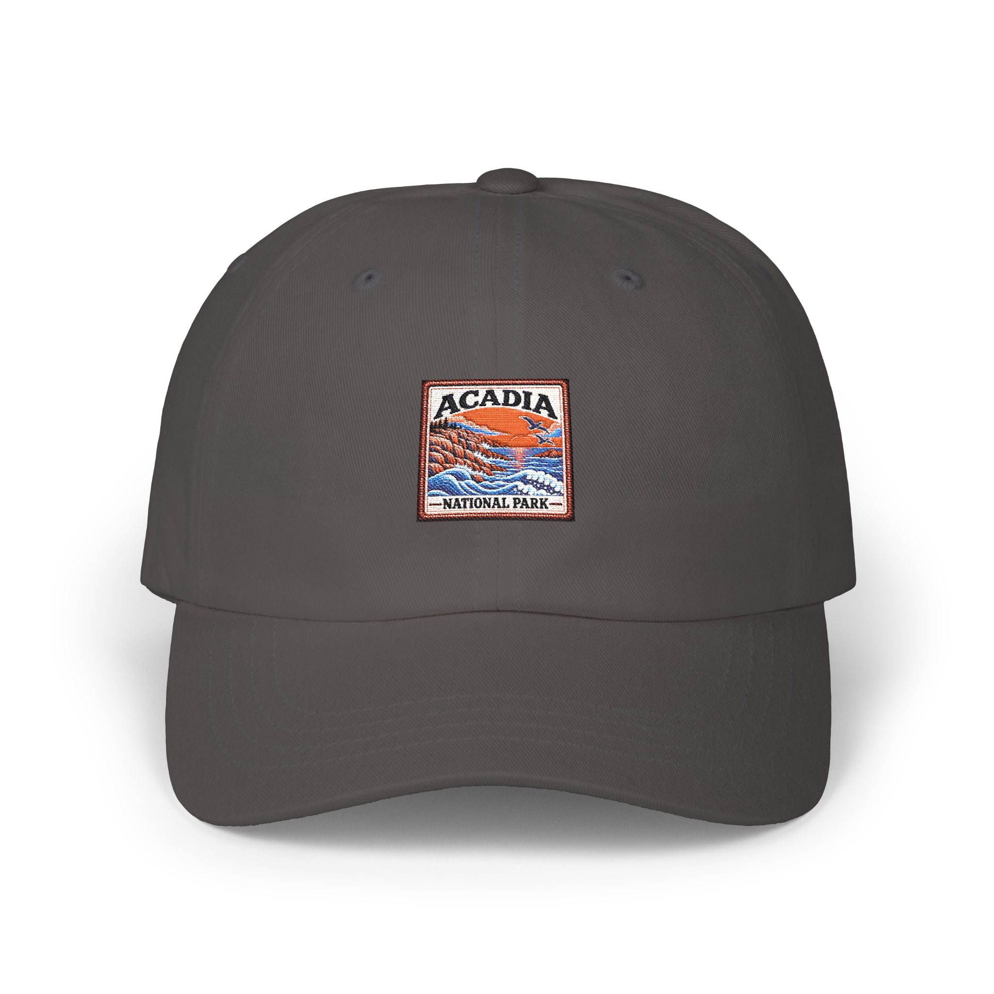 Acadia National Park Rocky Coast Square Logo Dad Cap