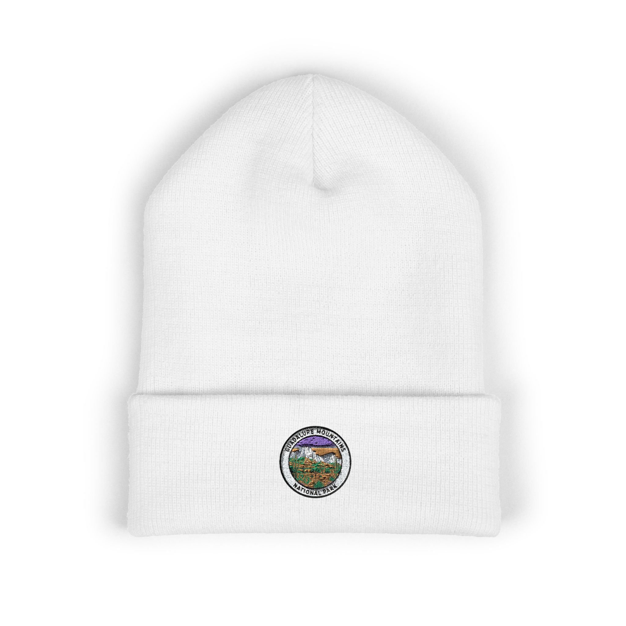 Mountain Landscape Patch Beanie | Embroidered Cuffed Hat