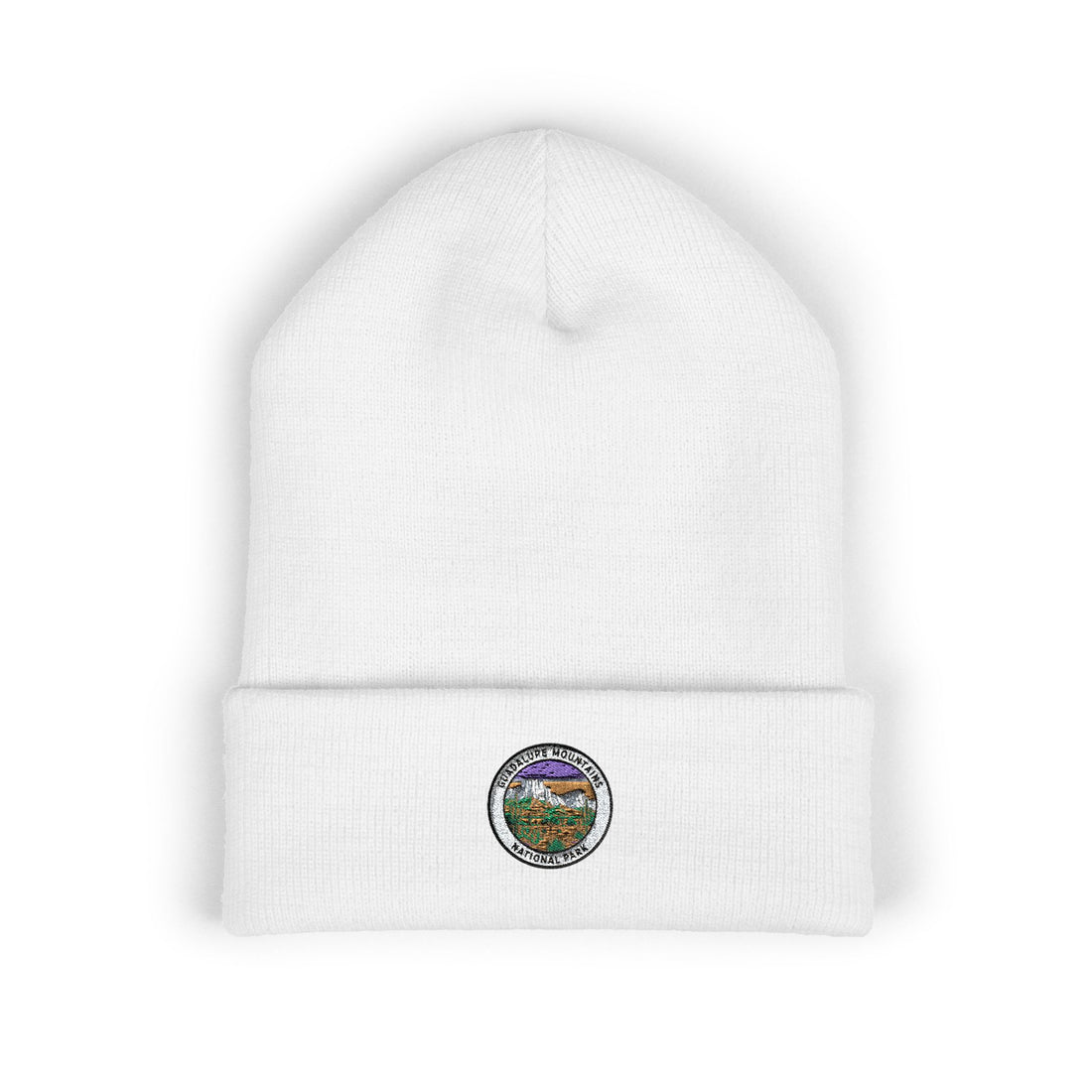 Mountain Landscape Patch Beanie | Embroidered Cuffed Hat