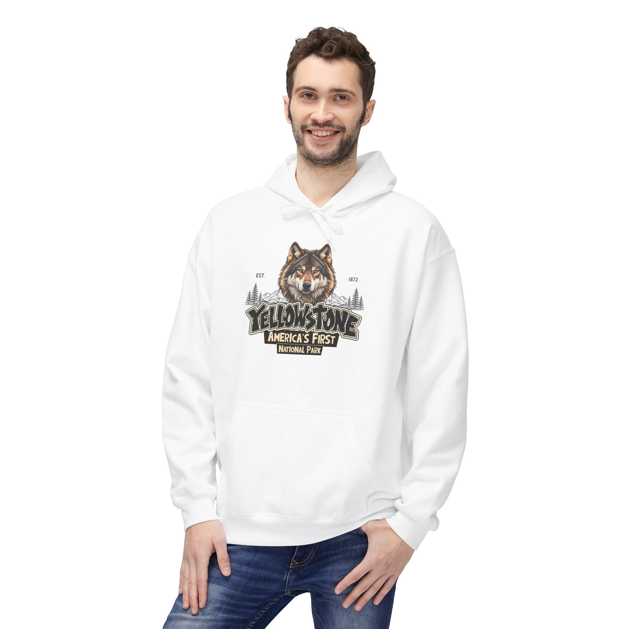 Yellowstone Wolf – Where the Wild Still Roams Hoodie Model1
