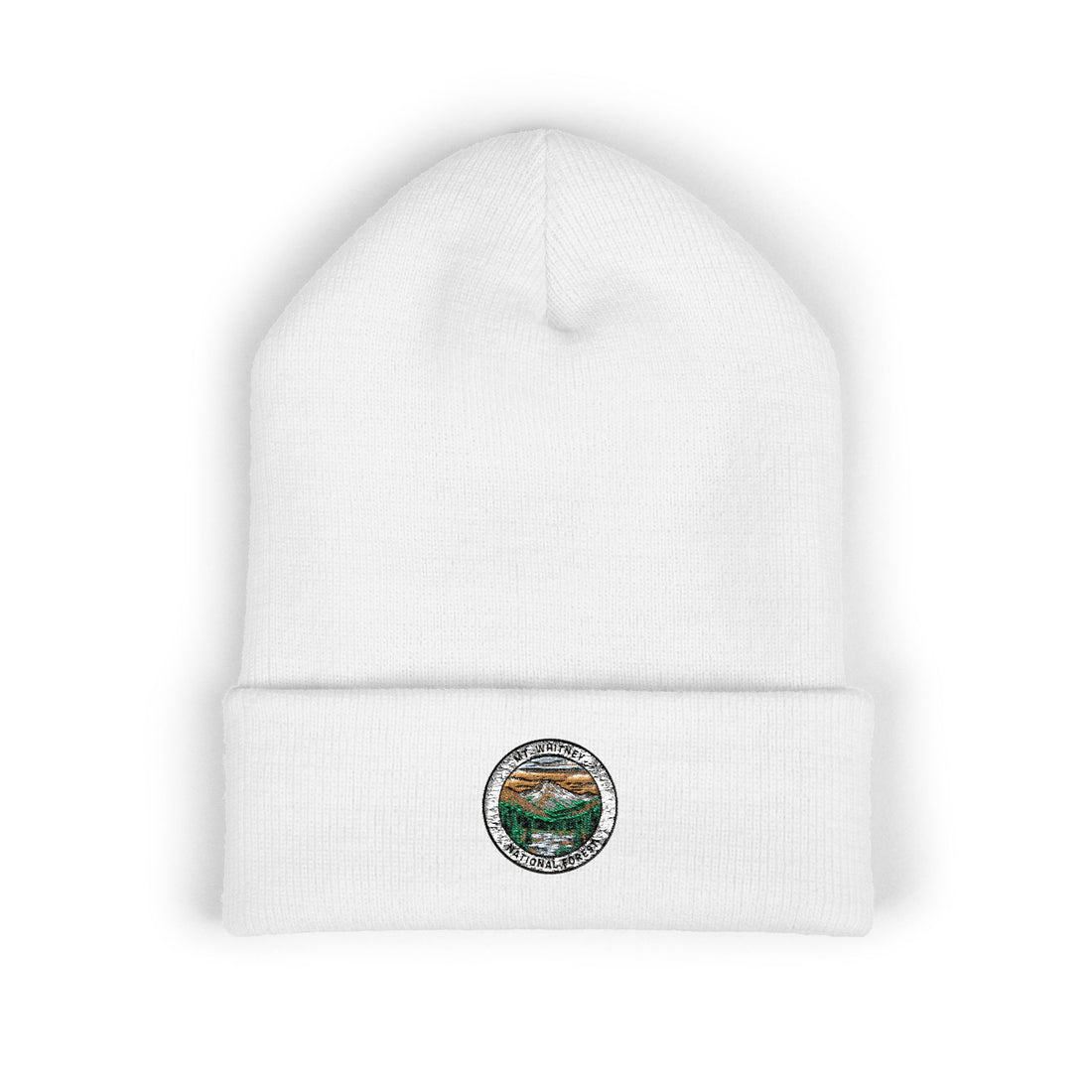 Mountain Whitney Lake Circle Embroidered Beanie | Nature Cabin Patch