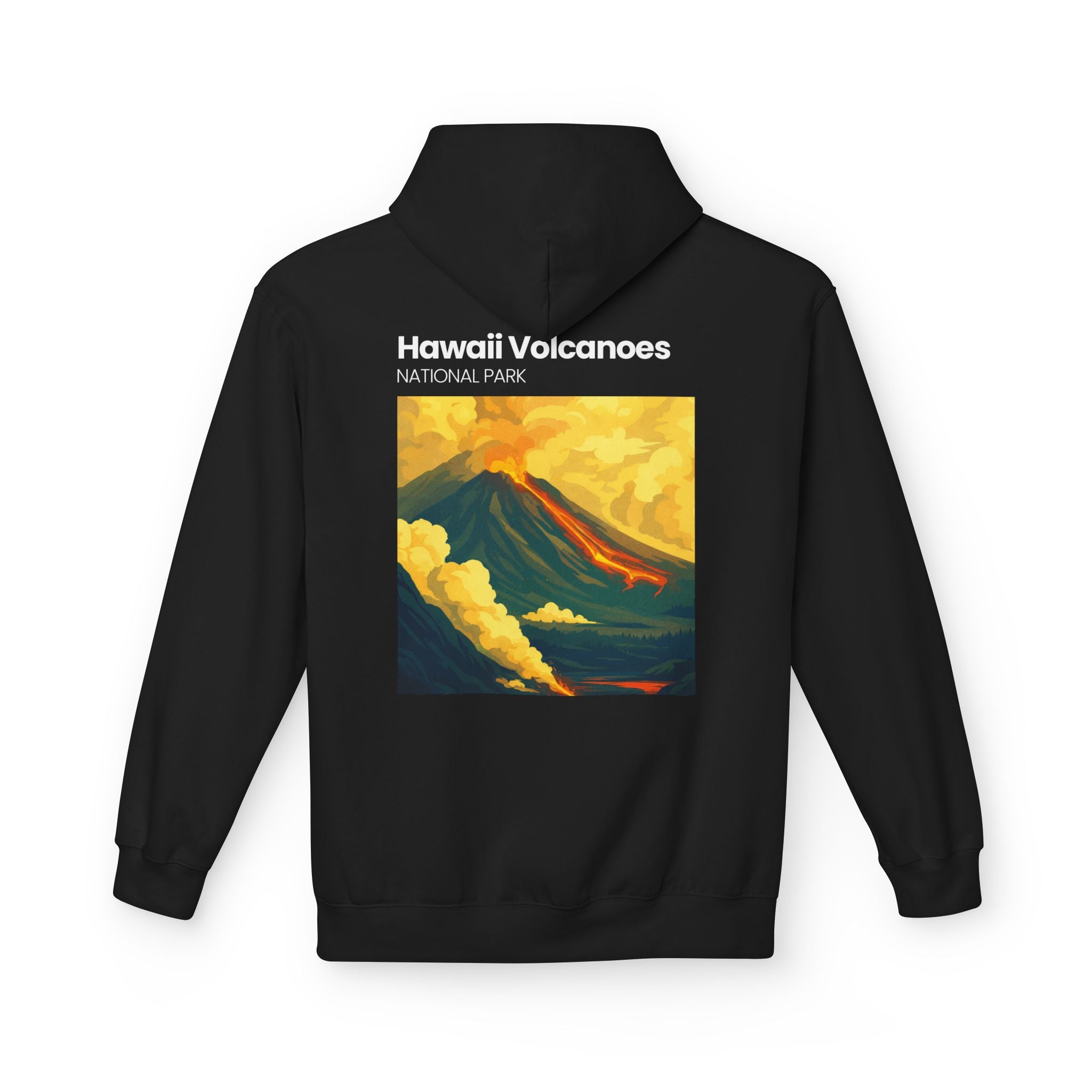Hawaii Volcanoes National Park Volcano Illustration Hoodie | Vintage Travel Poster Style