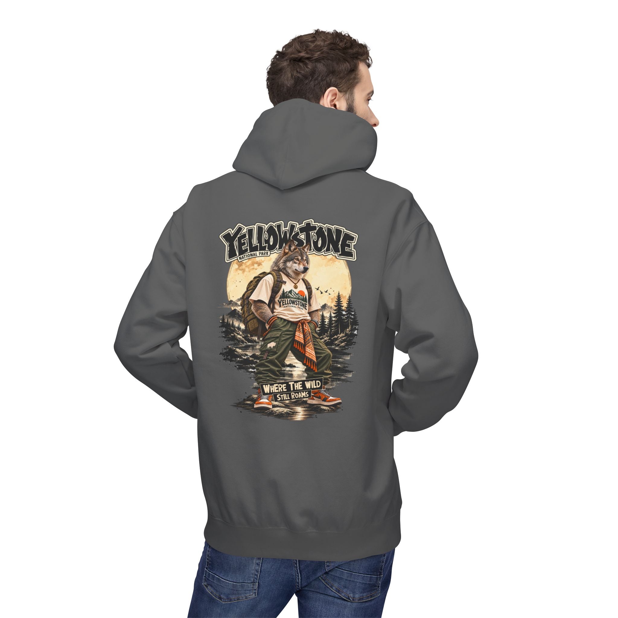 Yellowstone Wolf – Where the Wild Still Roams Hoodie Model1