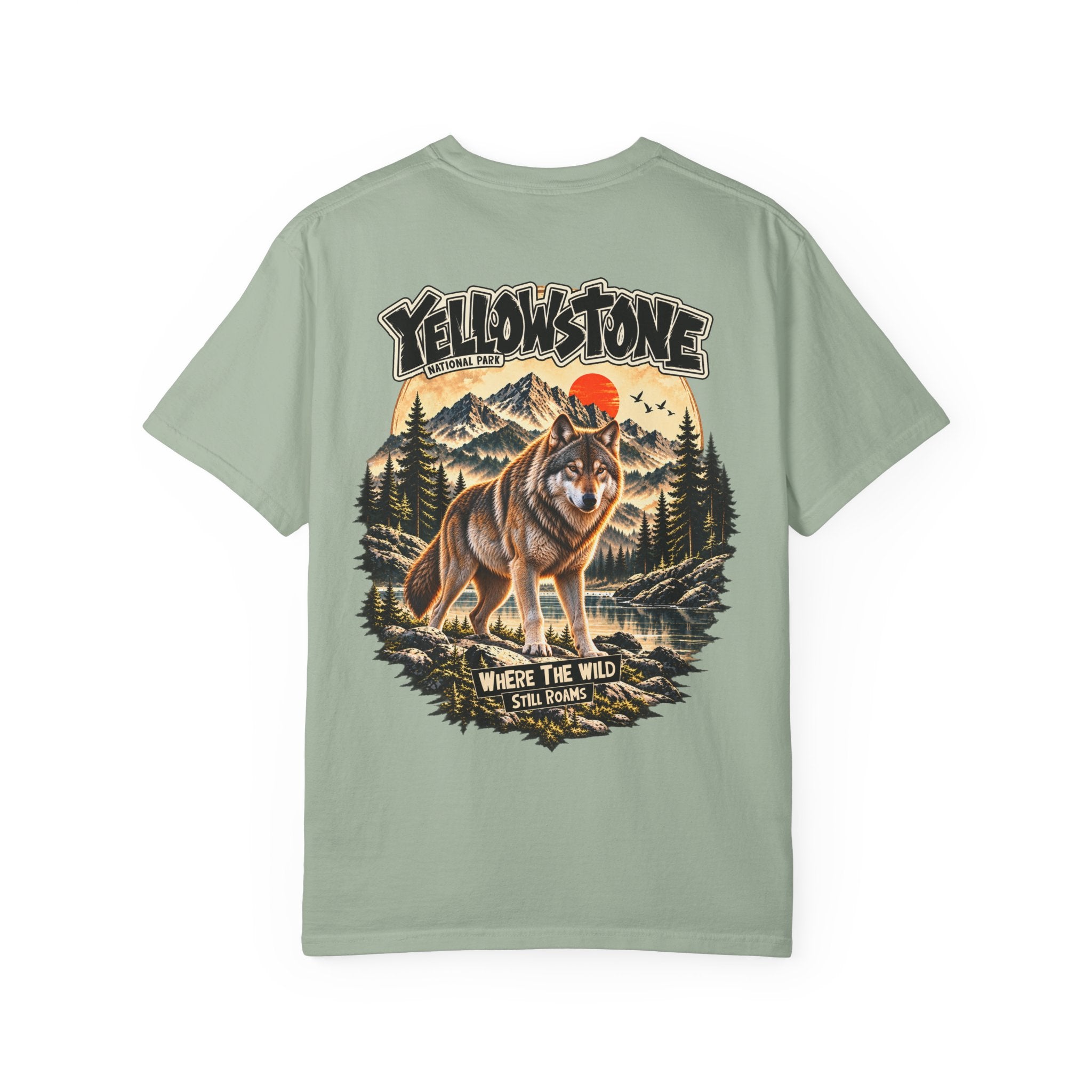 Yellowstone Wolf – Where the Wild Still Roams T-Shirt Model1