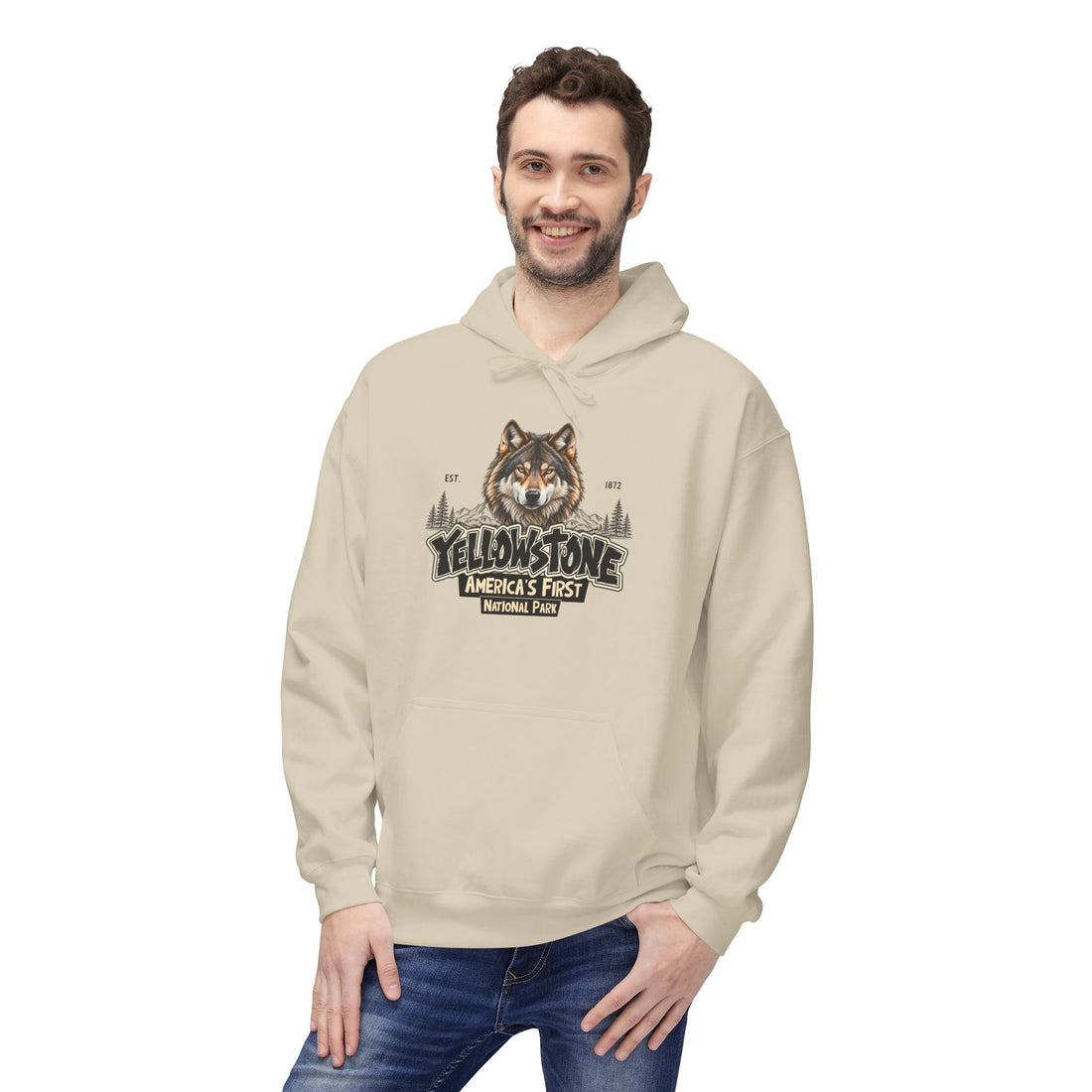 Yellowstone Wolf – Where the Wild Still Roams Hoodie Model2