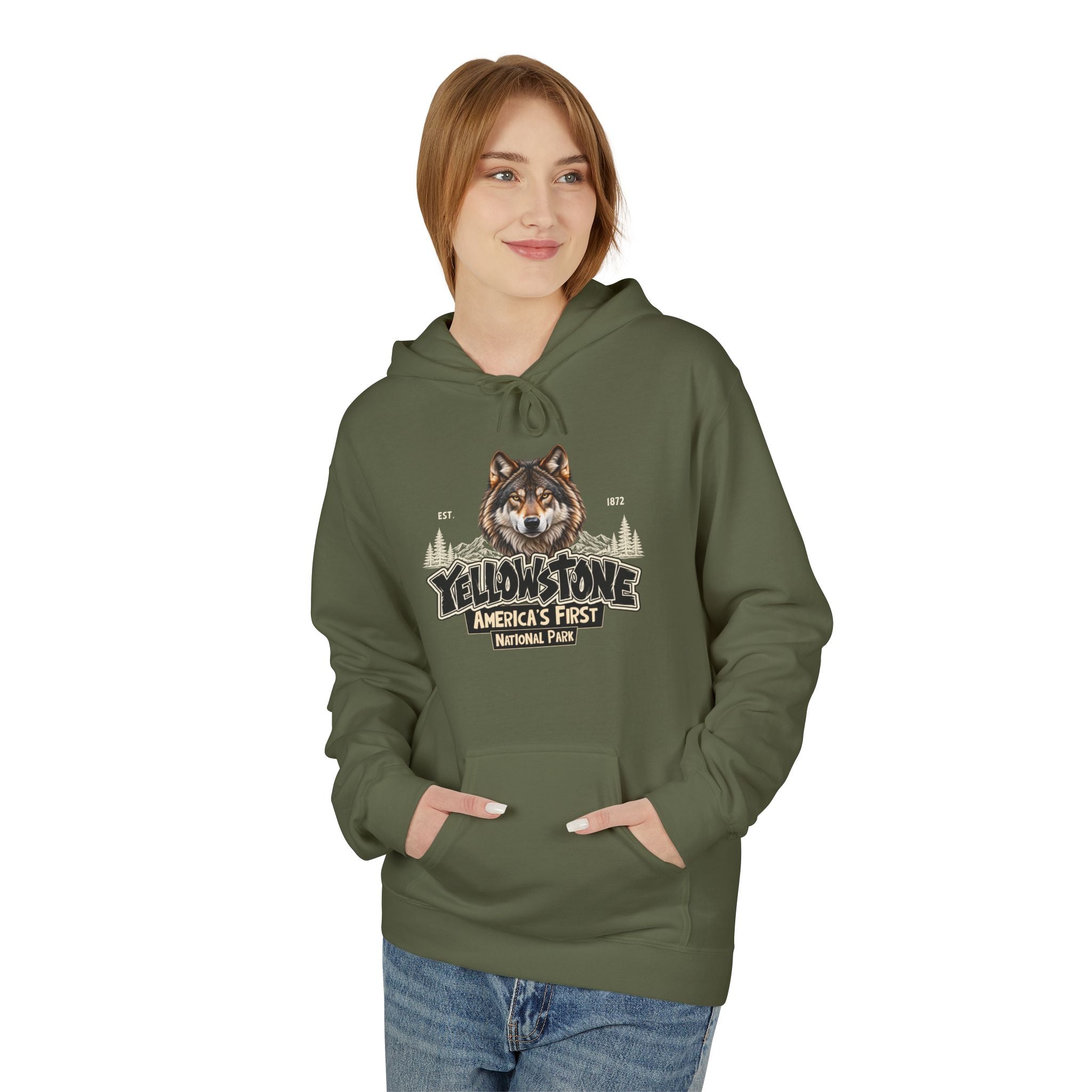 Yellowstone Wolf – Where the Wild Still Roams Hoodie Model2