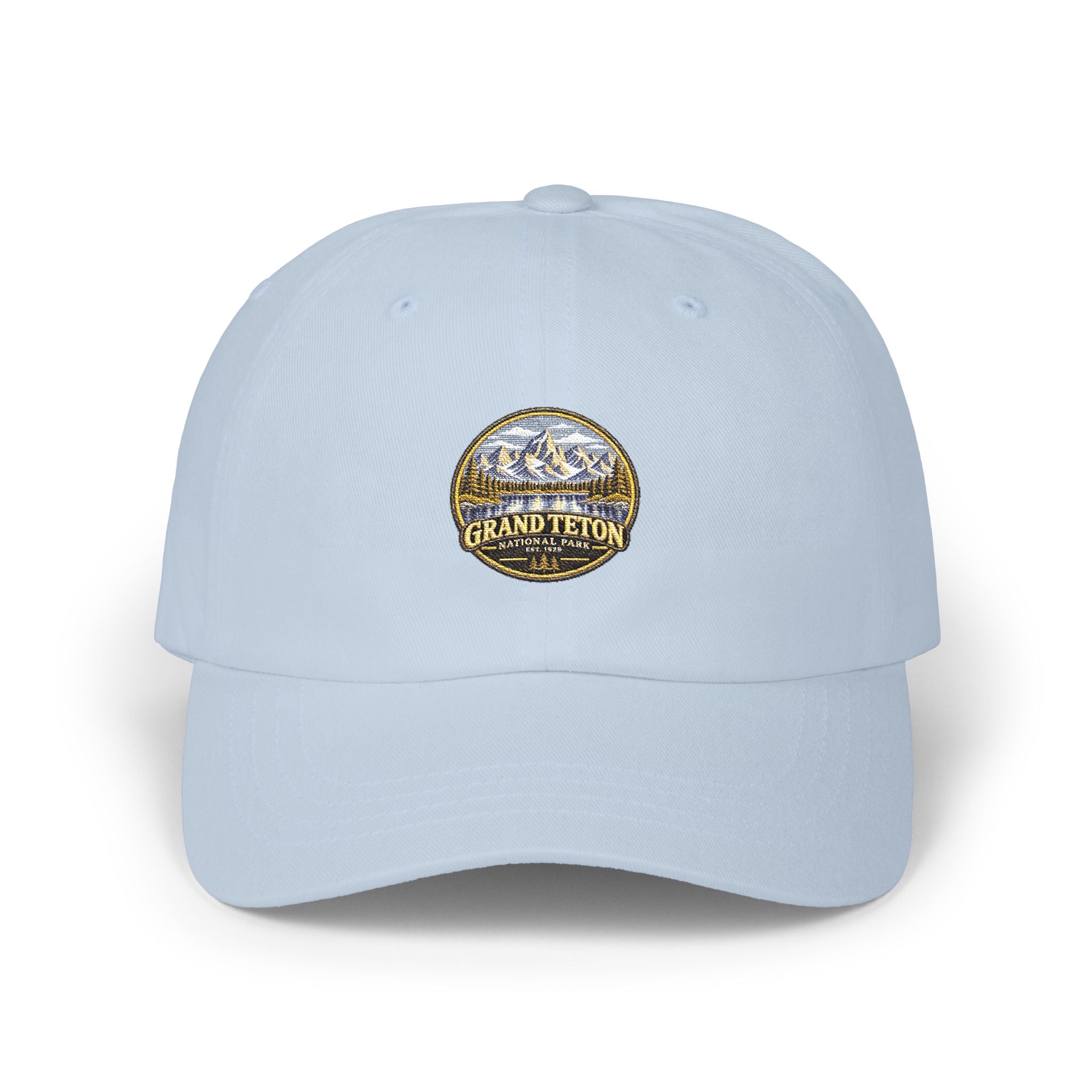 Grand Teton National Park Lake Reflection Round Logo Dad Cap