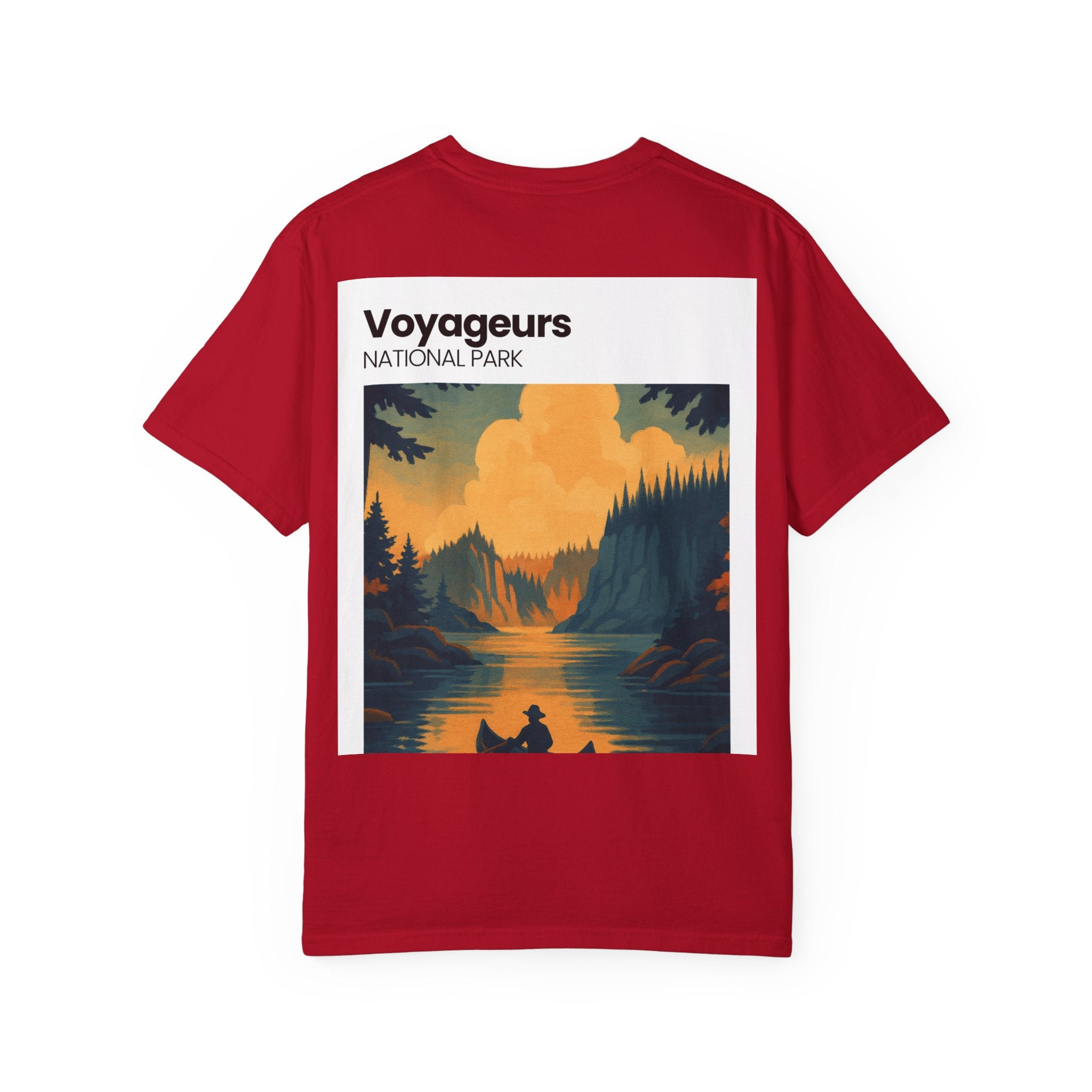 Voyageurs National Park sunset canoe T-Shirt | scenic nature illustration