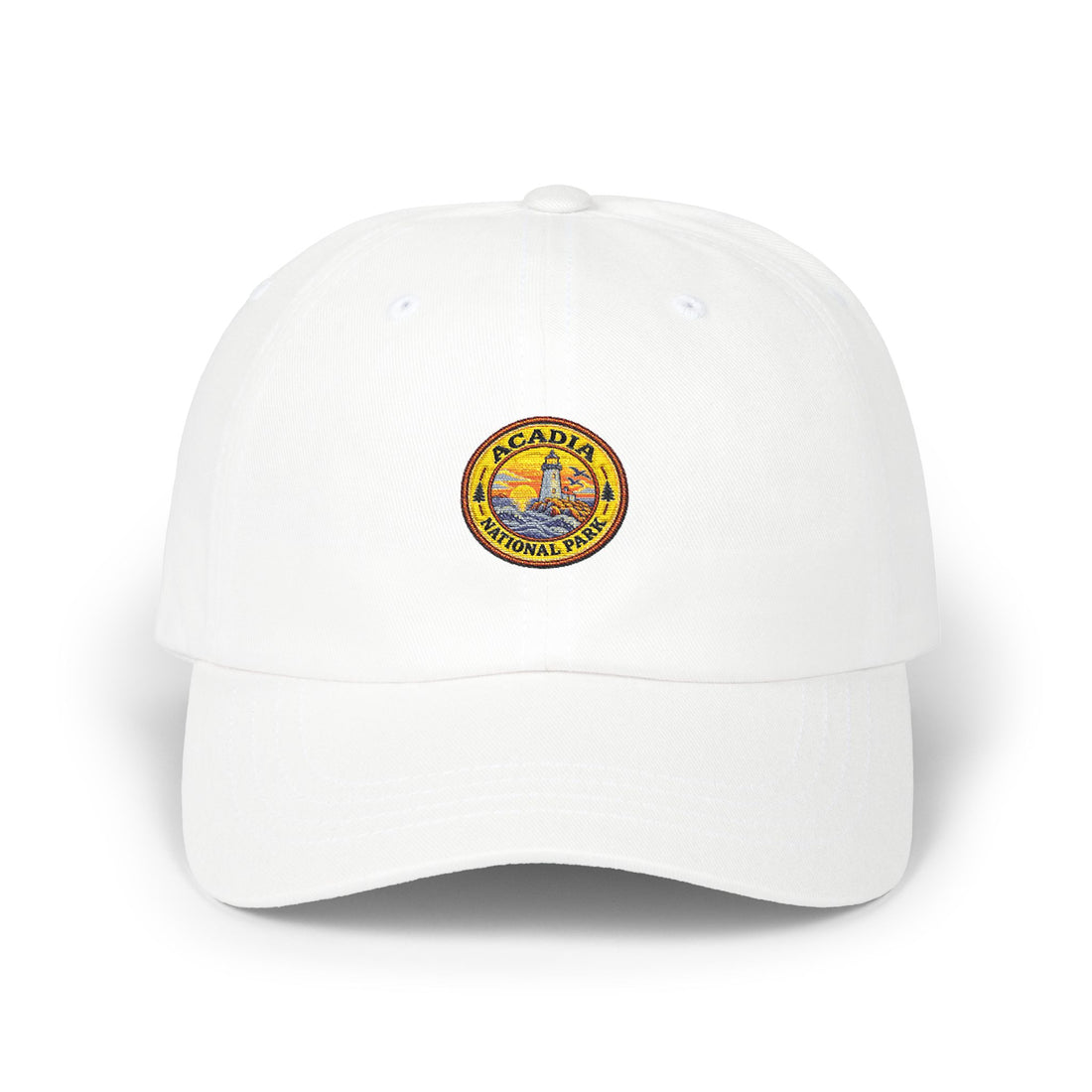Acadia National Park Lighthouse Round Logo Dad Cap