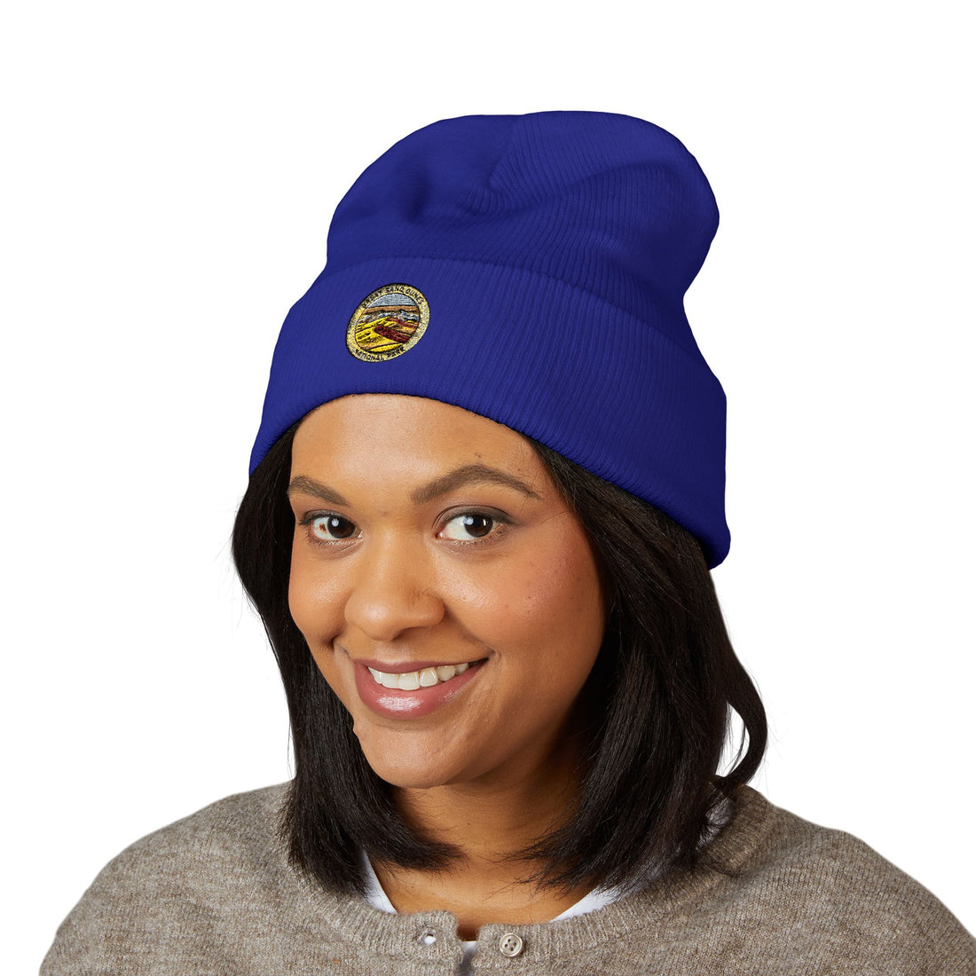 Great Sand Dunes Sunset Mountain Patch Beanie | Embroidered Cuffed Beanie