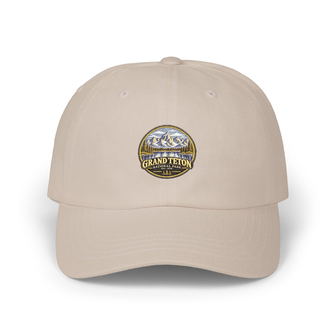 Grand Teton National Park Lake Reflection Round Logo Dad Cap