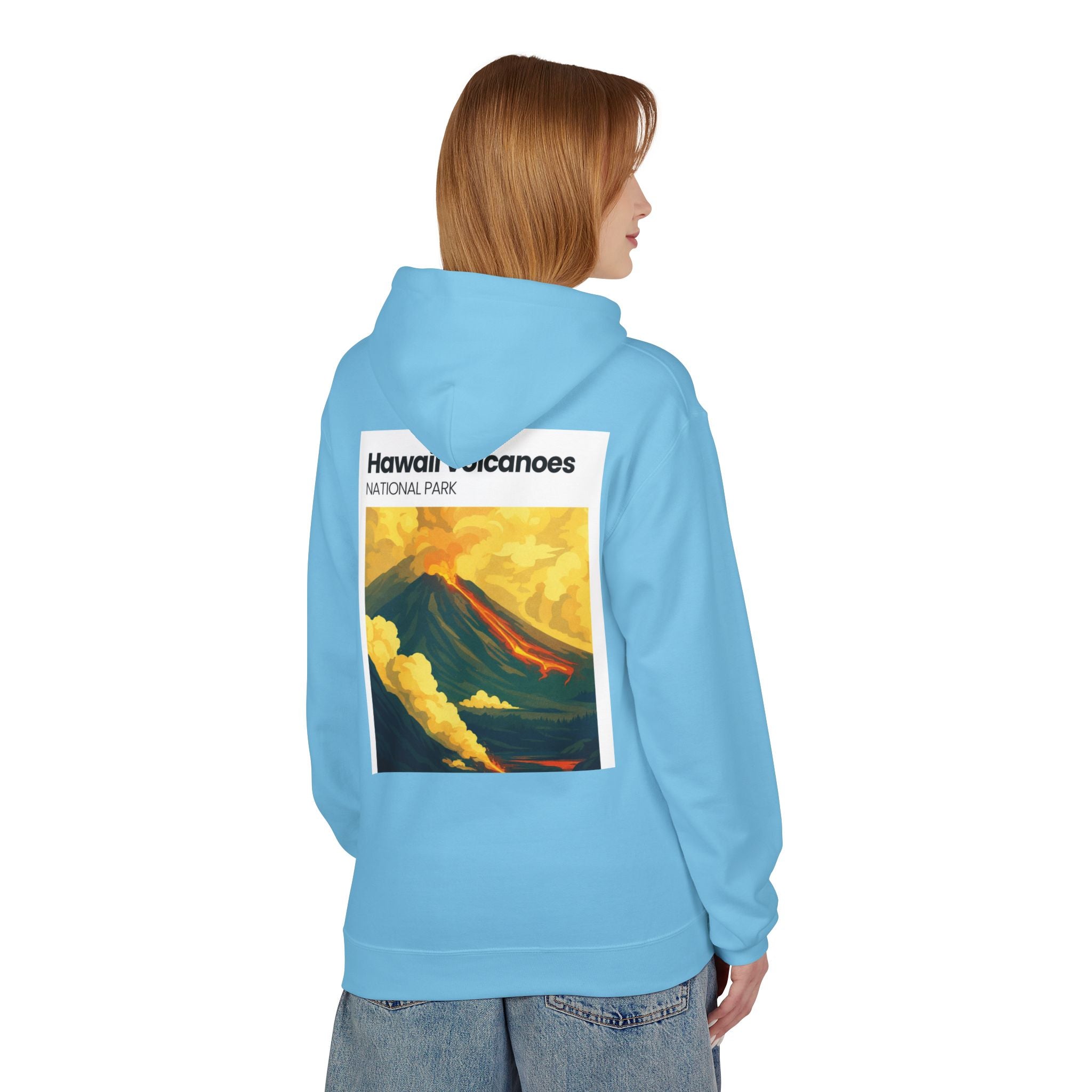 Hawaii Volcanoes National Park Volcano Illustration Hoodie | Vintage Travel Poster Style