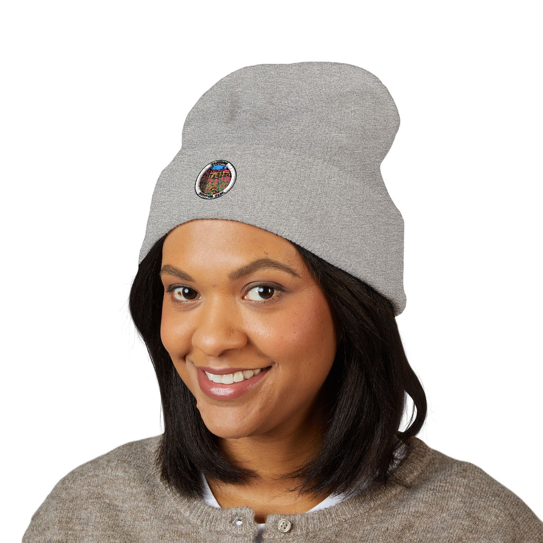 Vintage Floral Crest Beanie | Embroidered Cuffed Beanie