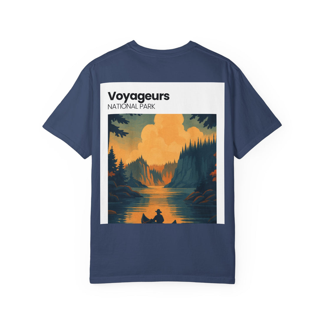 Voyageurs National Park sunset canoe T-Shirt | scenic nature illustration