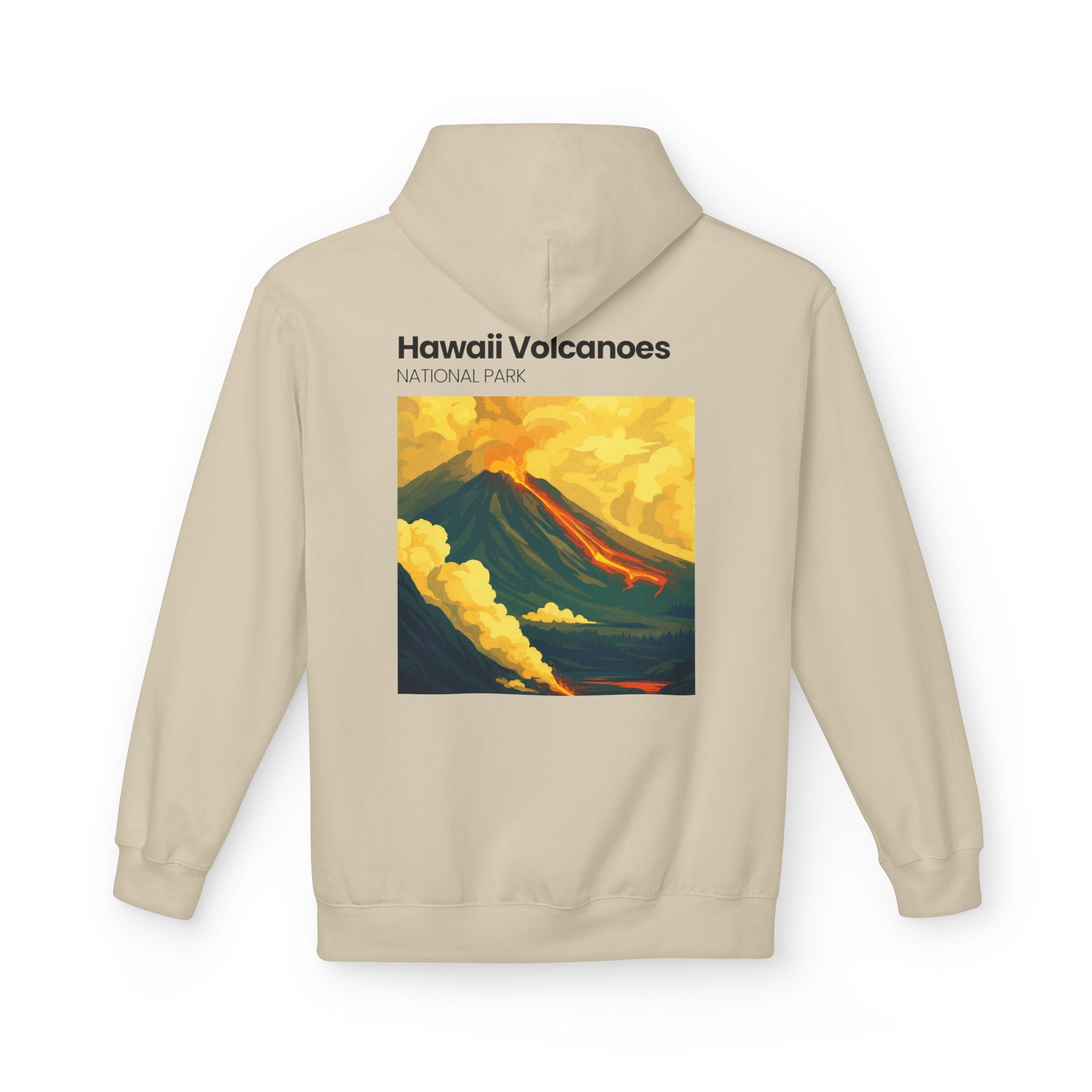 Hawaii Volcanoes National Park Volcano Illustration Hoodie | Vintage Travel Poster Style