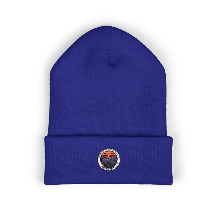 Sunset Mountain Patch Beanie | Embroidered Cuffed Beanie