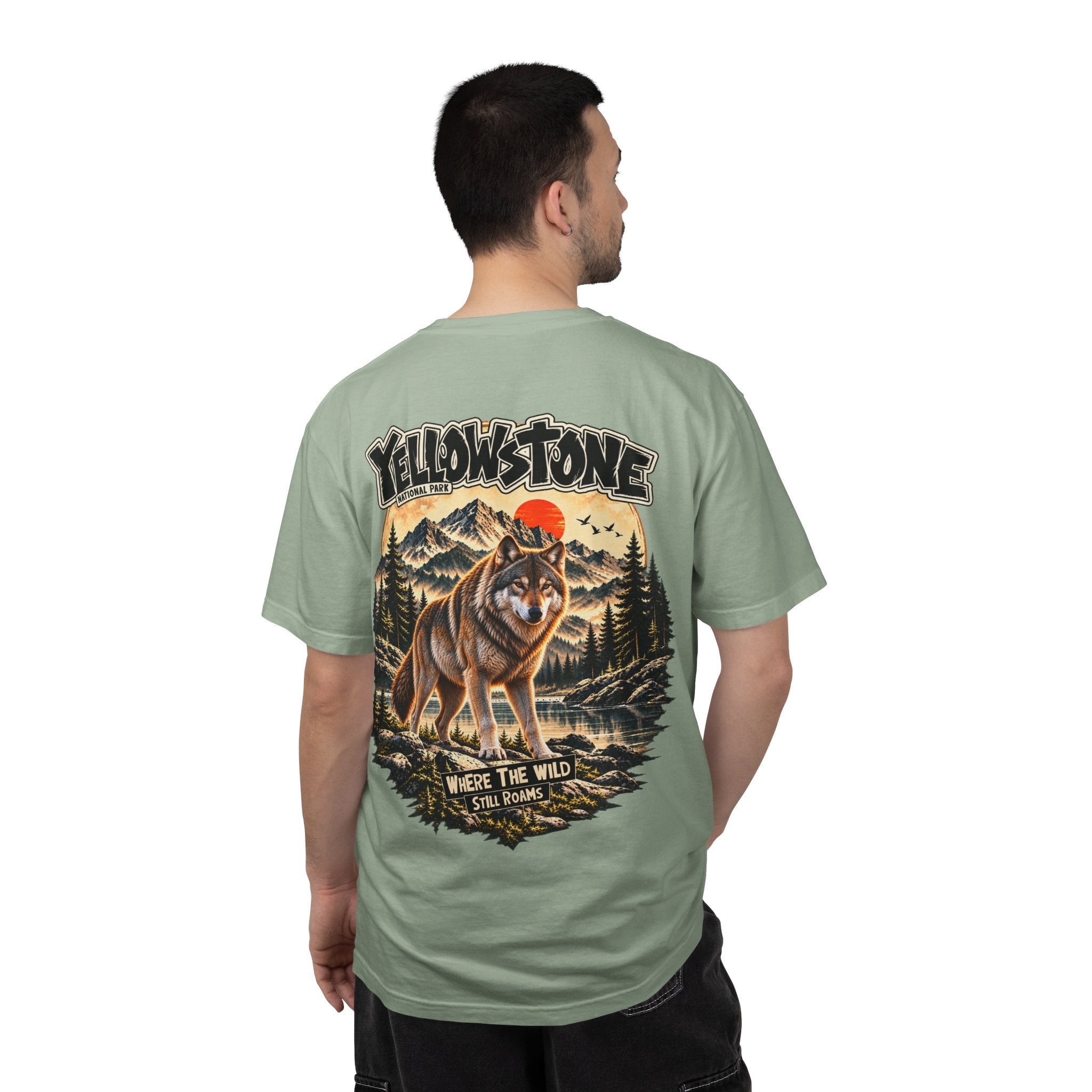 Yellowstone Wolf – Where the Wild Still Roams T-Shirt Model1