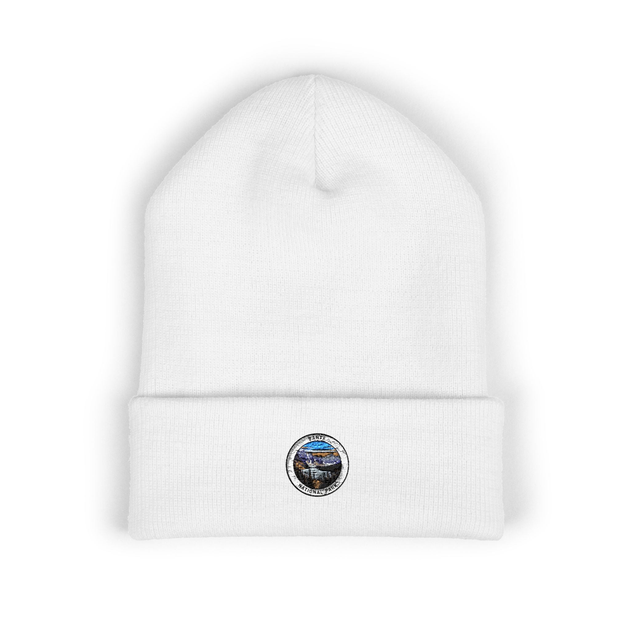 Mountain Lake Patch Beanie, Embroidered Cuffed Beanie