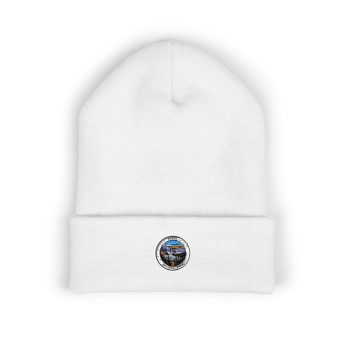 Mountain Lake Patch Beanie, Embroidered Cuffed Beanie