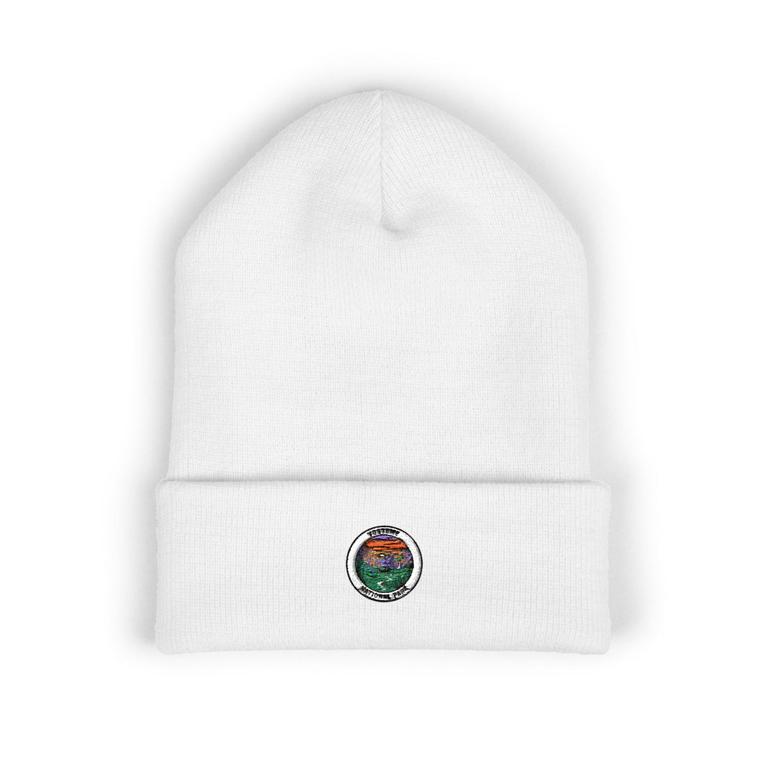 Yosemite Mountain Lake Patch Beanie | Embroidered Cuffed Beanie