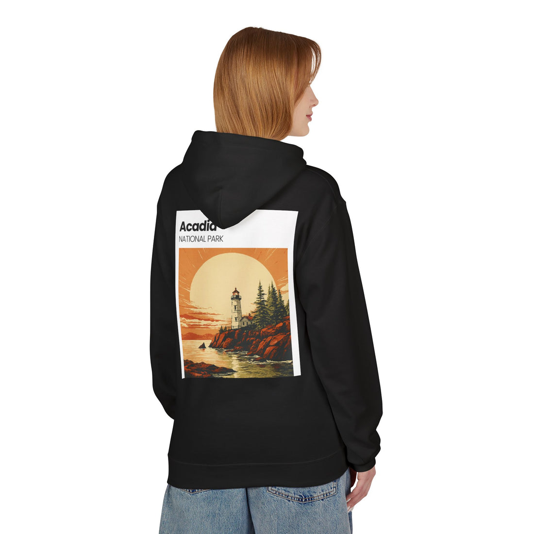 Acadia National Park Lighthouse Hoodie | Sunset Coast Vintage Poster