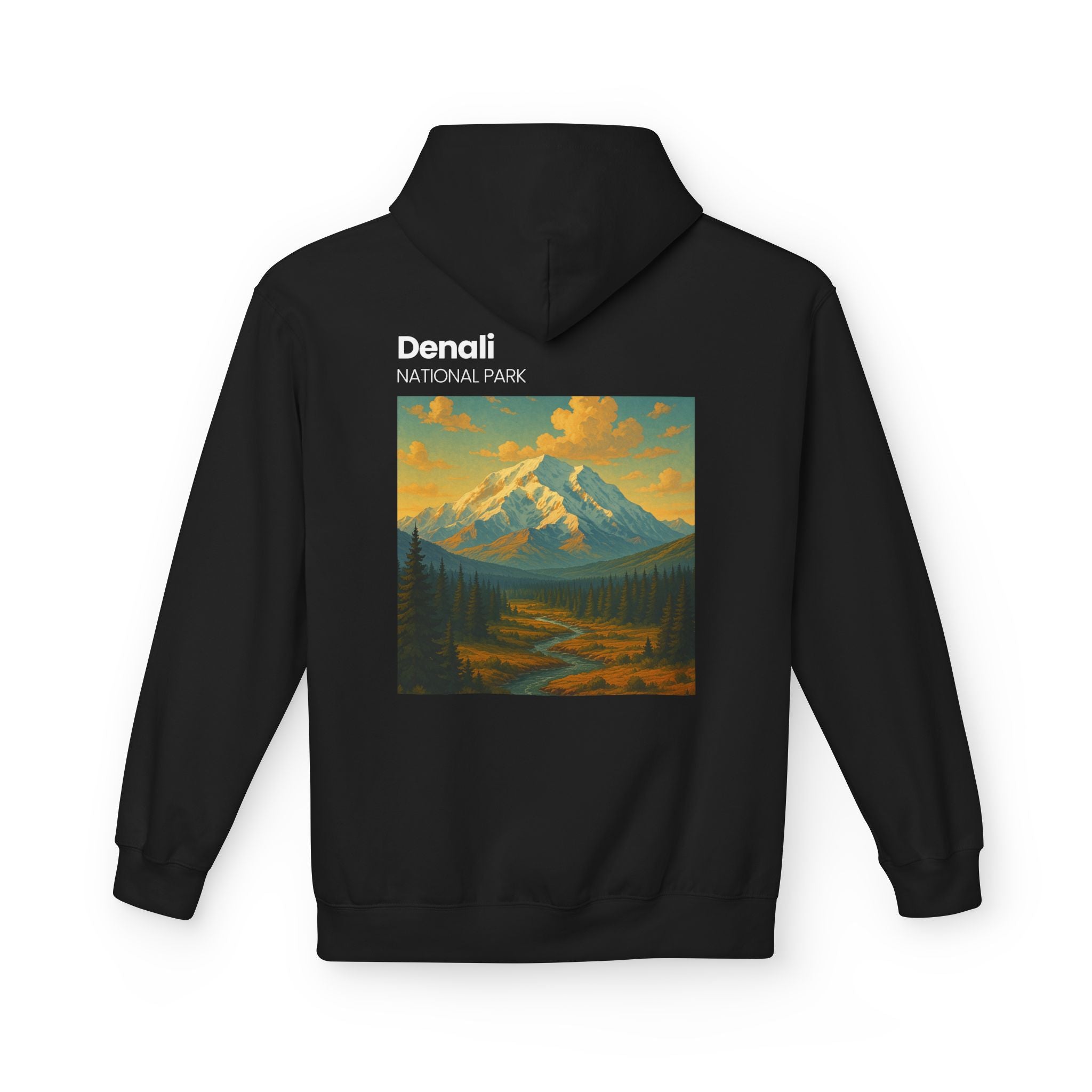 Mini Sunset Surf Patch Hoodie | Palm Tree Beach Graphic, White Chest Print