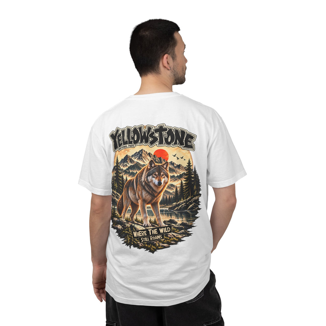Yellowstone Wolf – Where the Wild Still Roams T-Shirt Model1