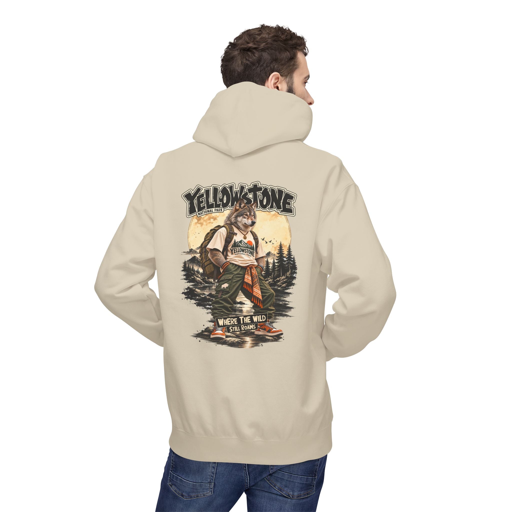 Yellowstone Wolf – Where the Wild Still Roams Hoodie Model1