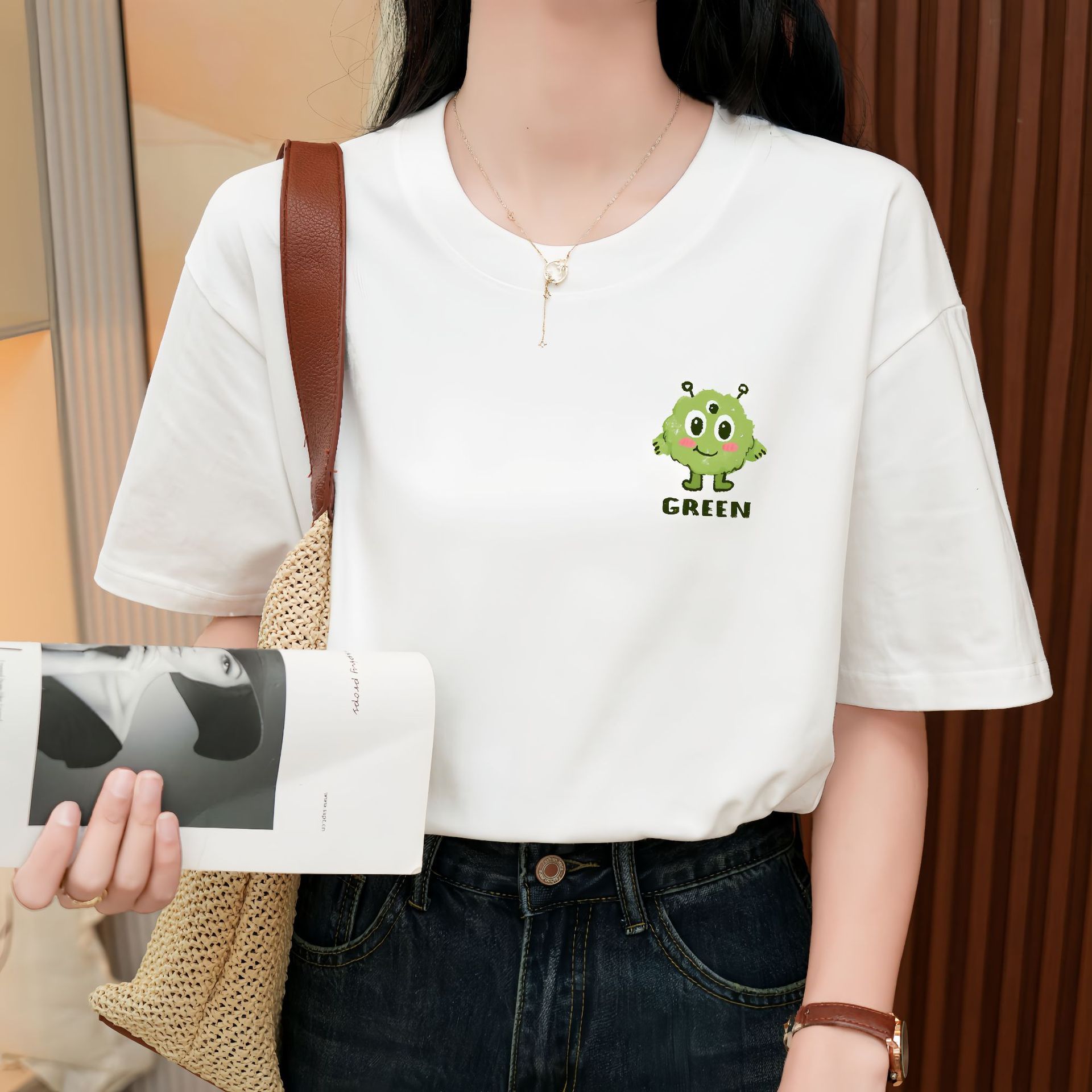 Heavy Pure Cotton Loose Short Sleeve T-shirt