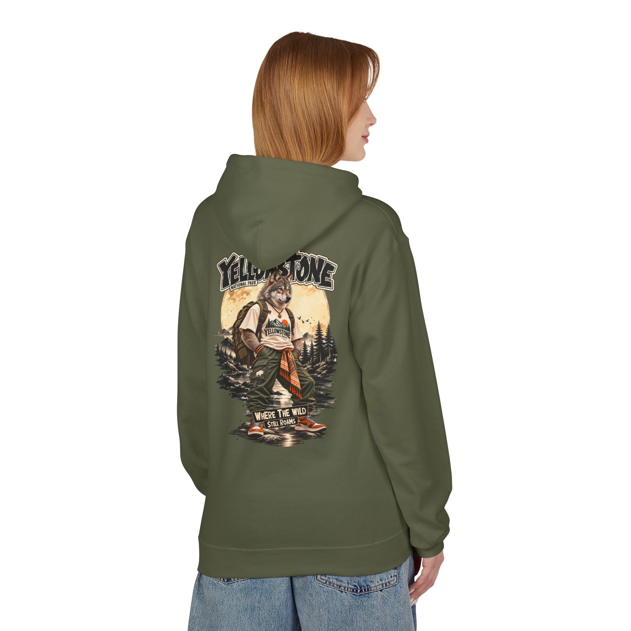 Yellowstone Wolf – Where the Wild Still Roams Hoodie Model1