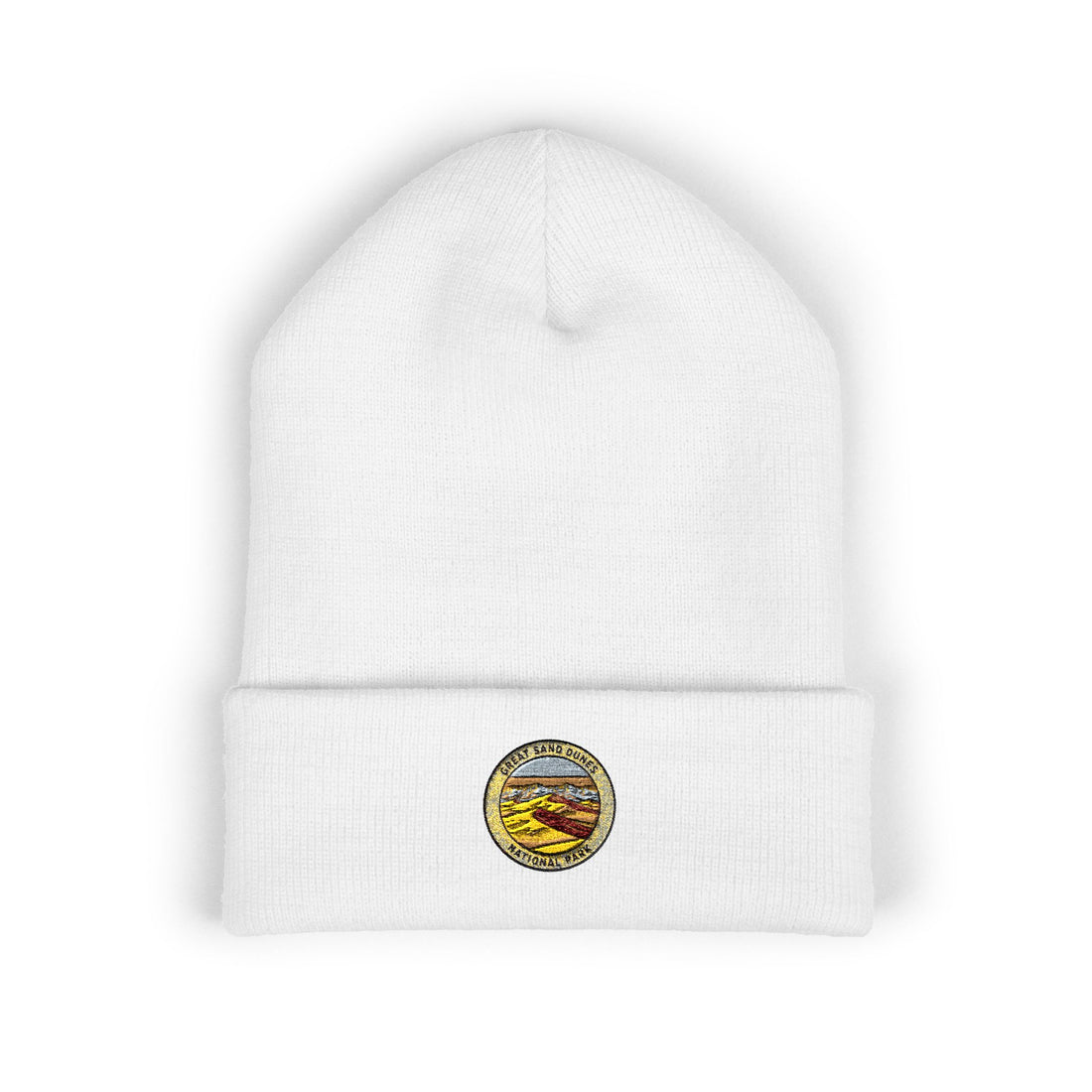 Great Sand Dunes Sunset Mountain Patch Beanie | Embroidered Cuffed Beanie