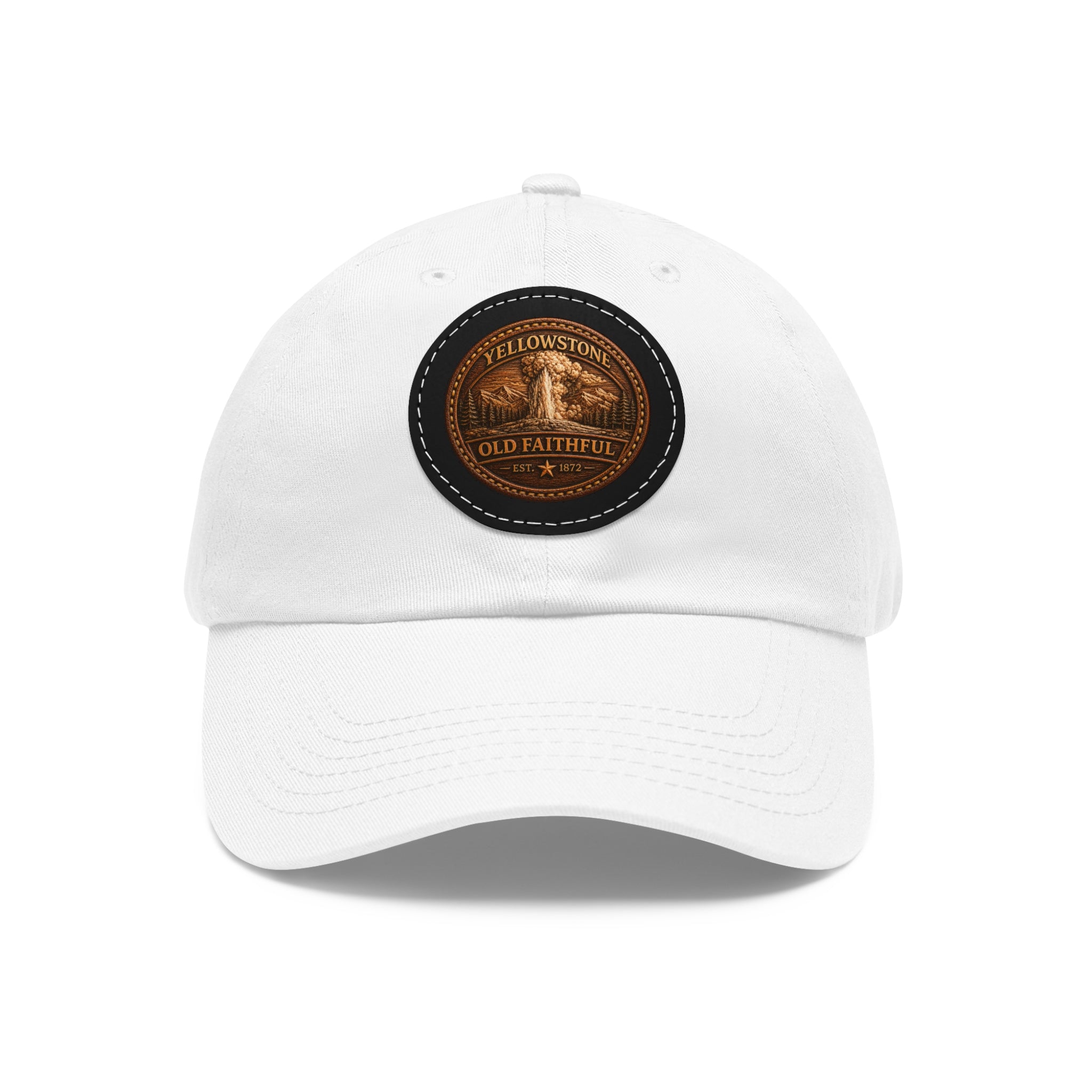 Yellowstone Old Faithful Leather Patch Dad Hat | Premium Round Patch Cap