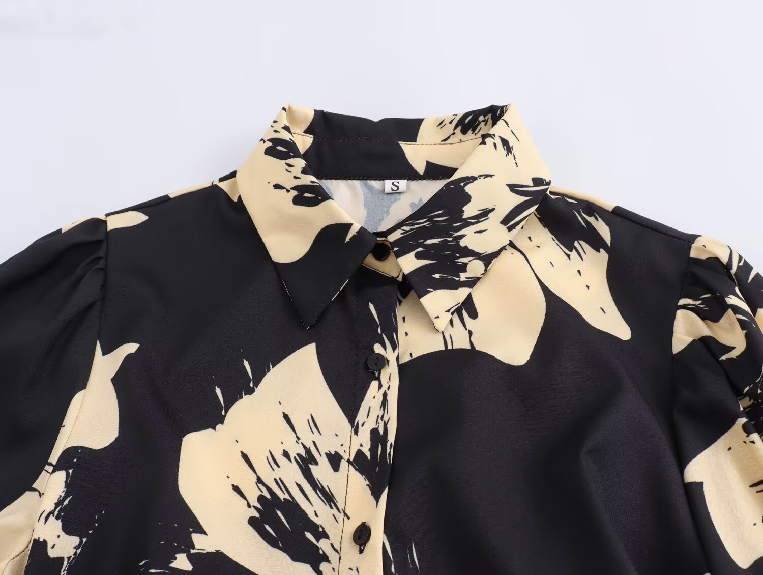 Long Sleeve Printed Temperament Waist-controlled Breasted Shirt Dress