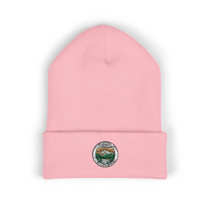 Mountain Whitney Lake Circle Embroidered Beanie | Nature Cabin Patch
