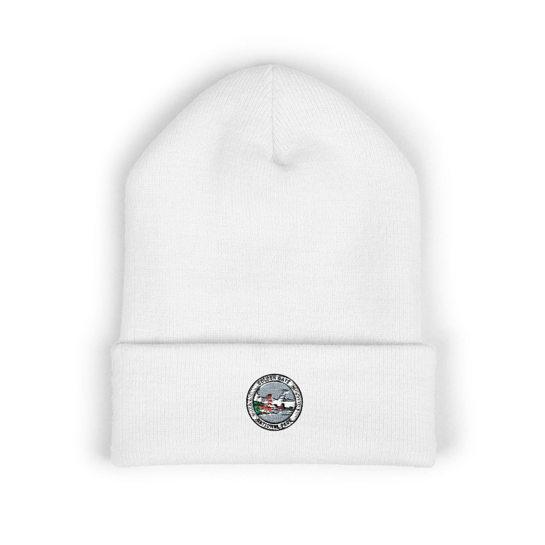 Golden Gate Mountain Lake Patch Beanie | Embroidered Cuffed Beanie