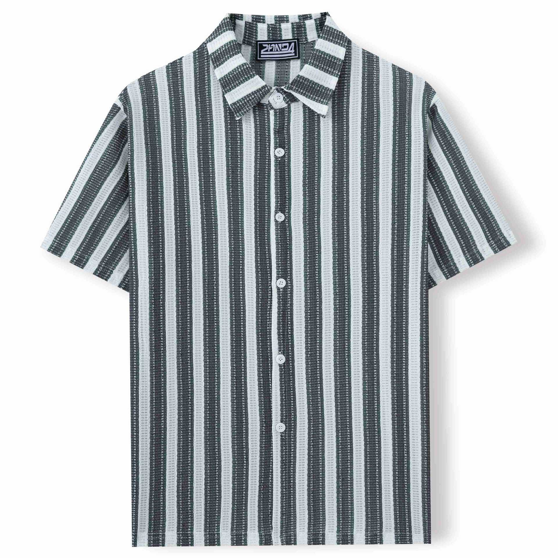 Men's Beach Casual Yarn-dyed Striped Short-sleeved Lapel Shirt A0407