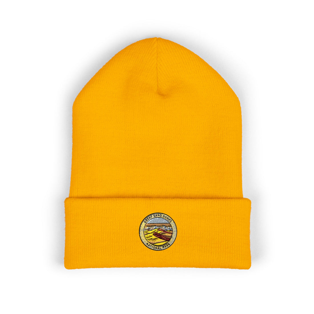 Great Sand Dunes Sunset Mountain Patch Beanie | Embroidered Cuffed Beanie