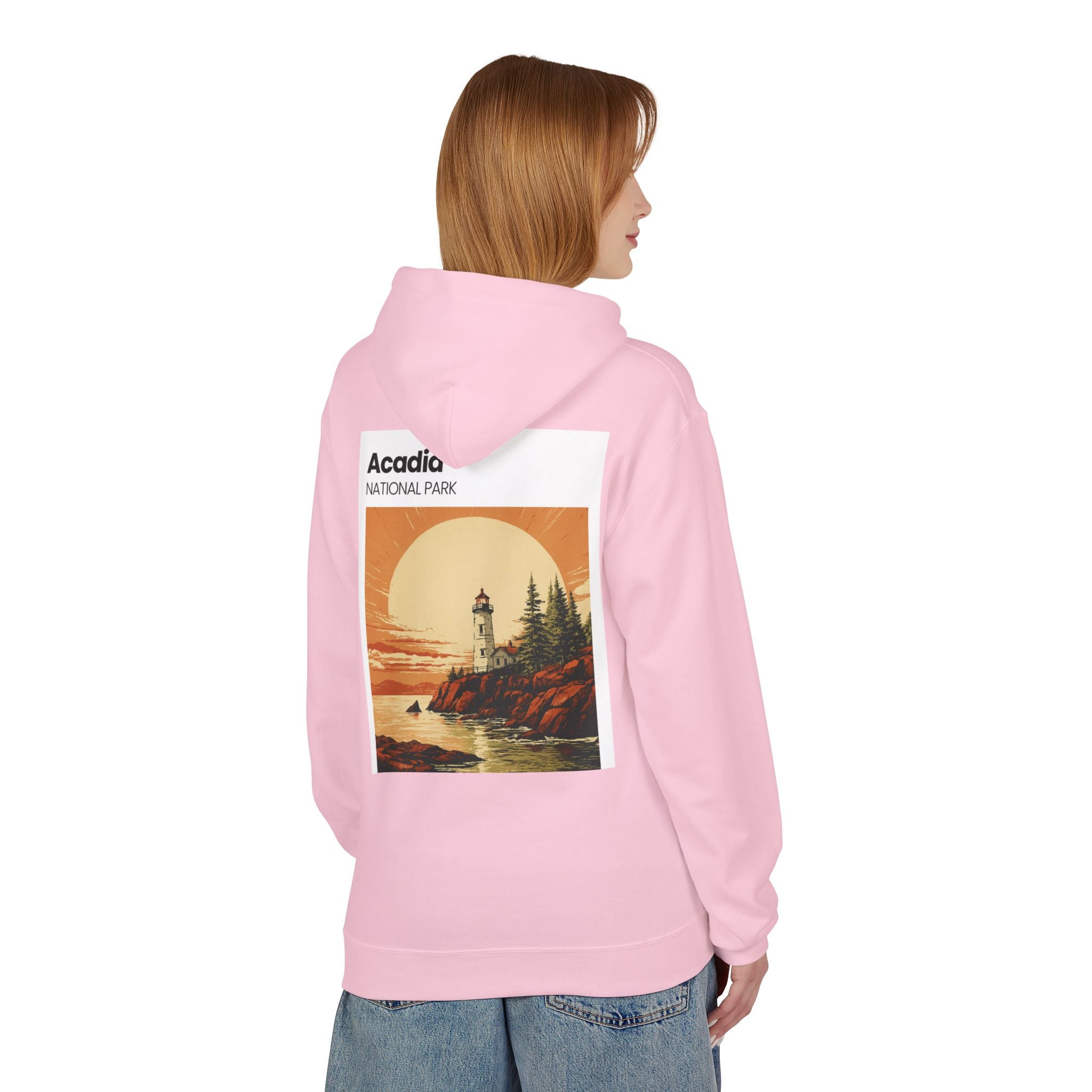 Acadia National Park Lighthouse Hoodie | Sunset Coast Vintage Poster