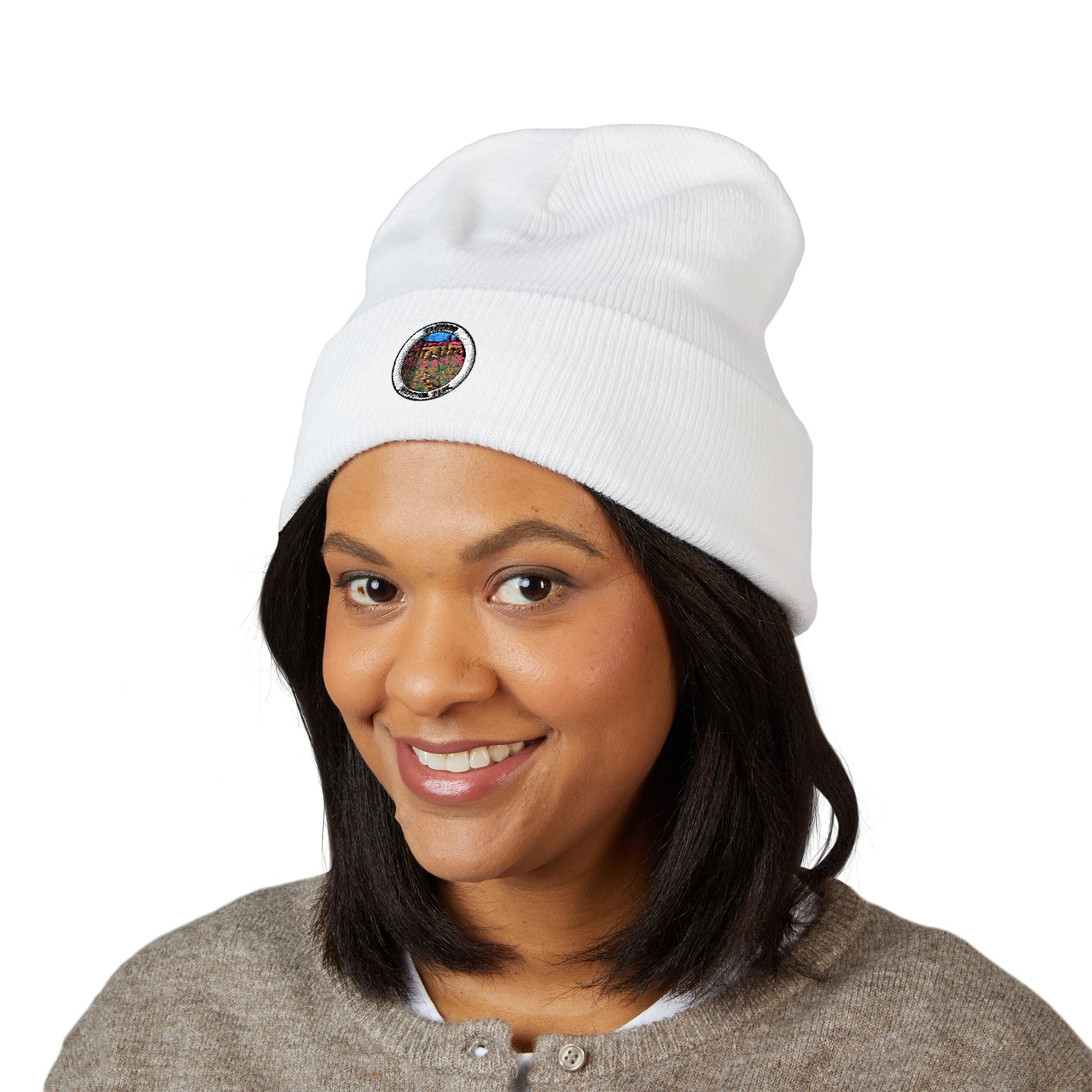 Vintage Floral Crest Beanie | Embroidered Cuffed Beanie