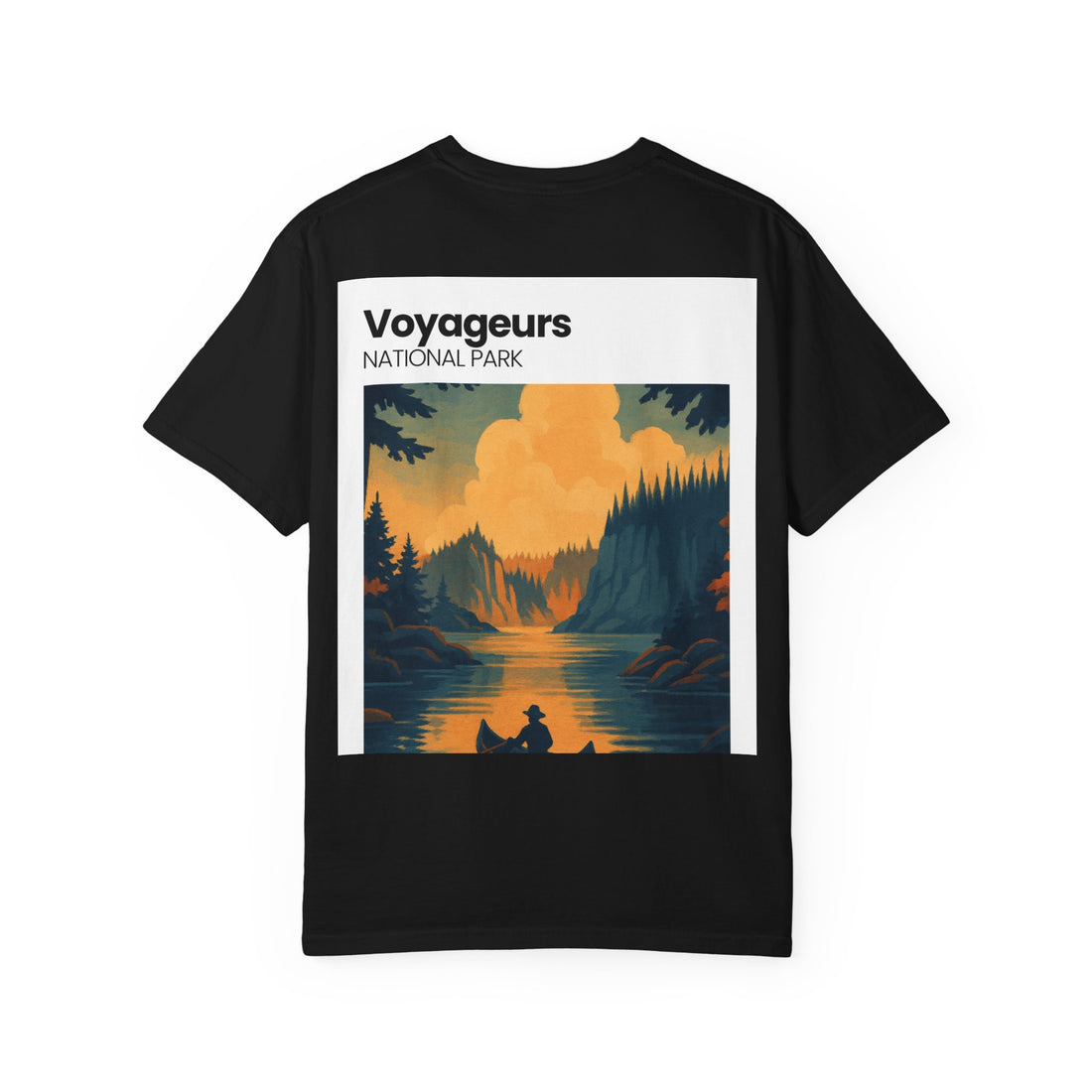Voyageurs National Park sunset canoe T-Shirt | scenic nature illustration