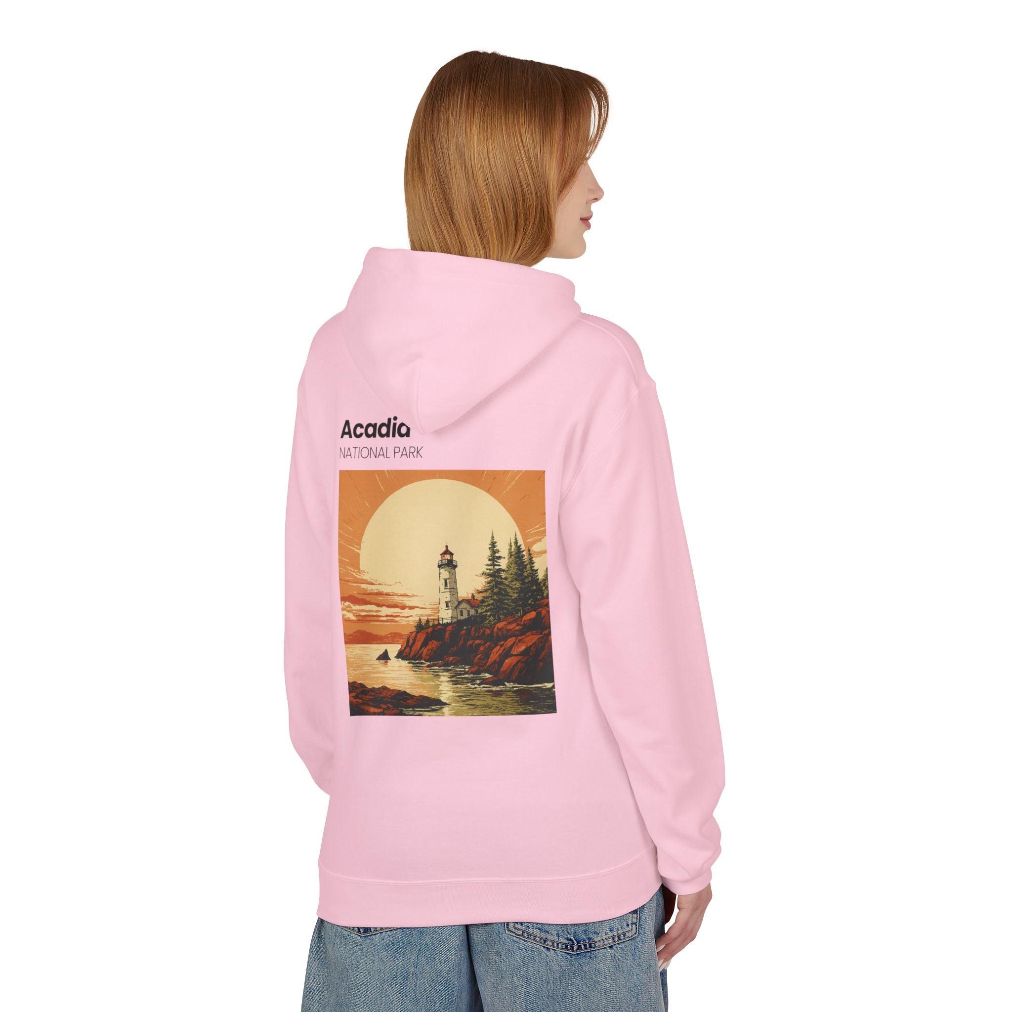 Acadia National Park Lighthouse Hoodie | Sunset Coast Vintage Poster