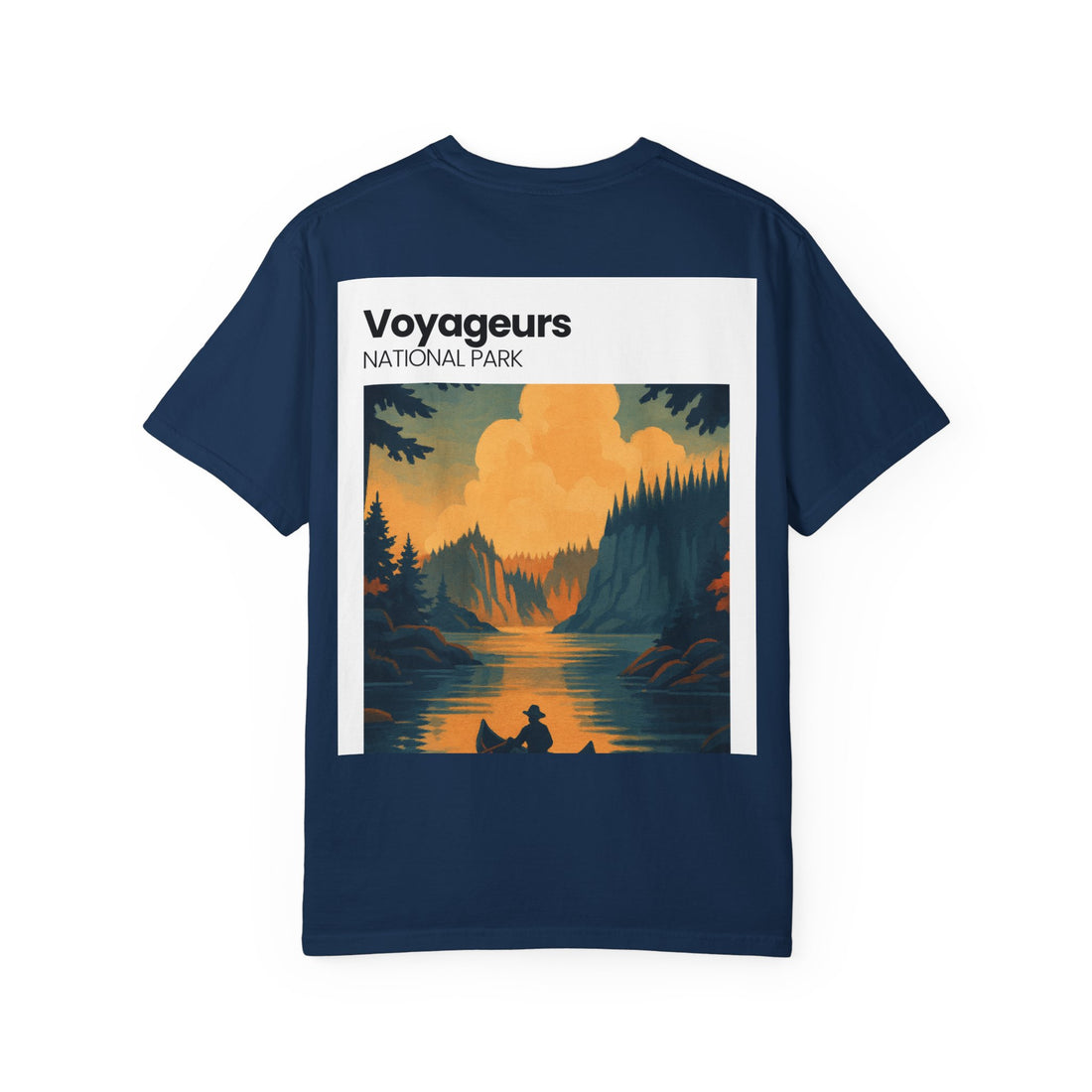 Voyageurs National Park sunset canoe T-Shirt | scenic nature illustration