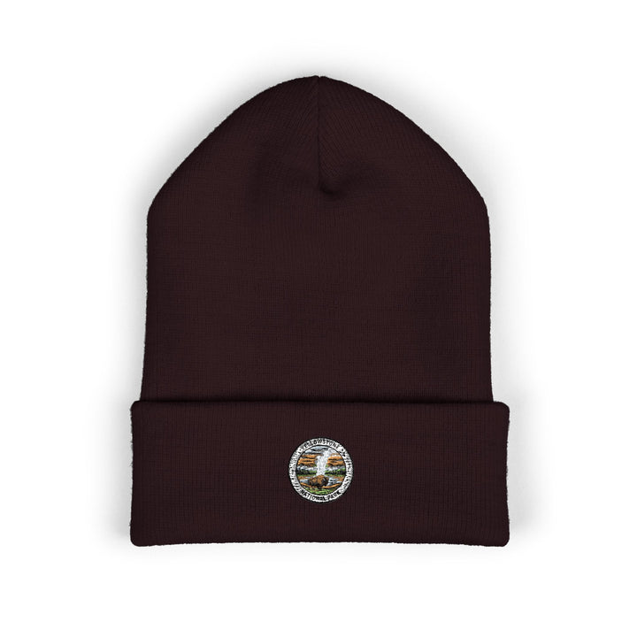 Yellowstone Rustic Mountain Cabin Patch Beanie | Embroidered Cuffed Beanie