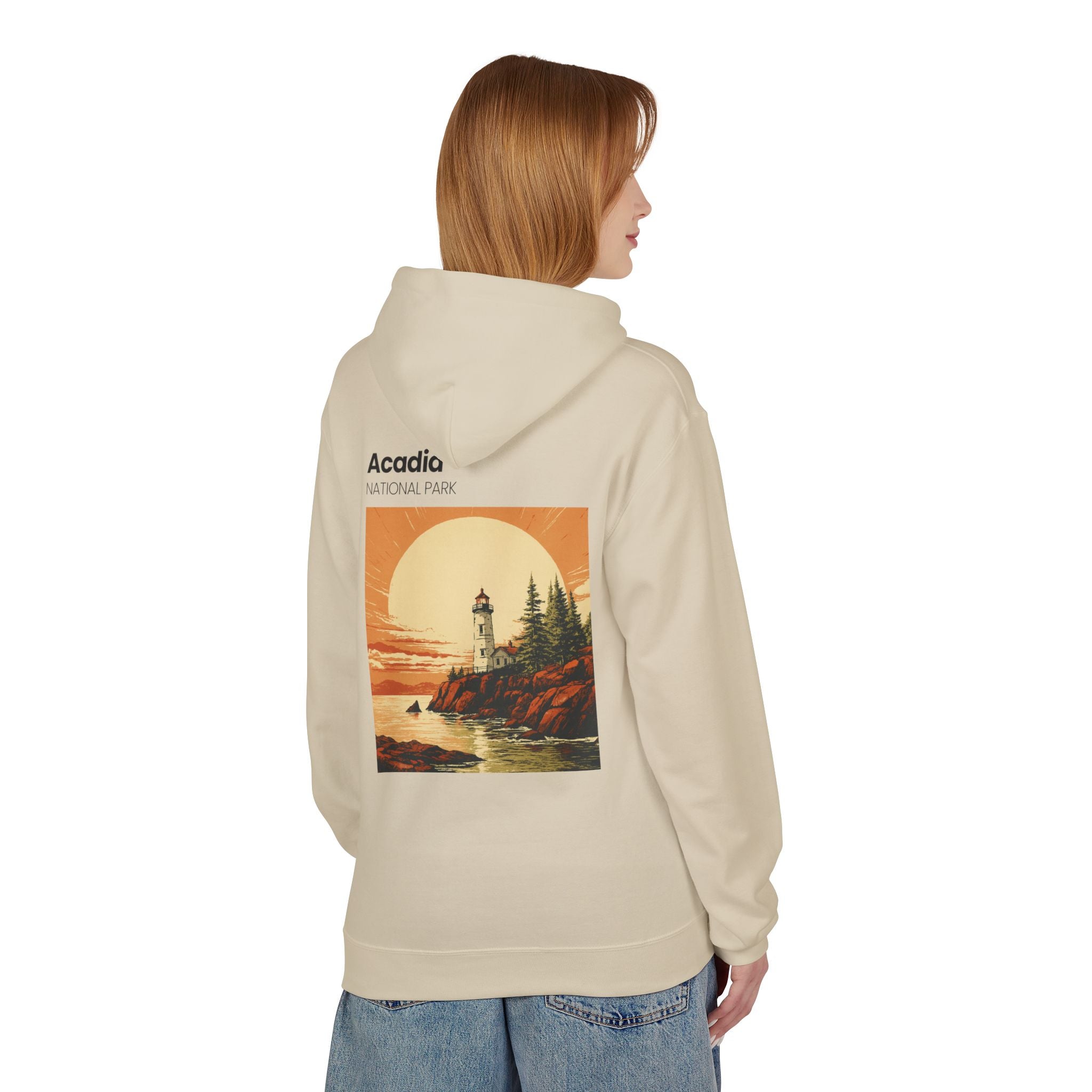 Acadia National Park Lighthouse Hoodie | Sunset Coast Vintage Poster