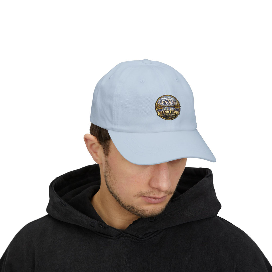 Grand Teton National Park Lake Reflection Round Logo Dad Cap